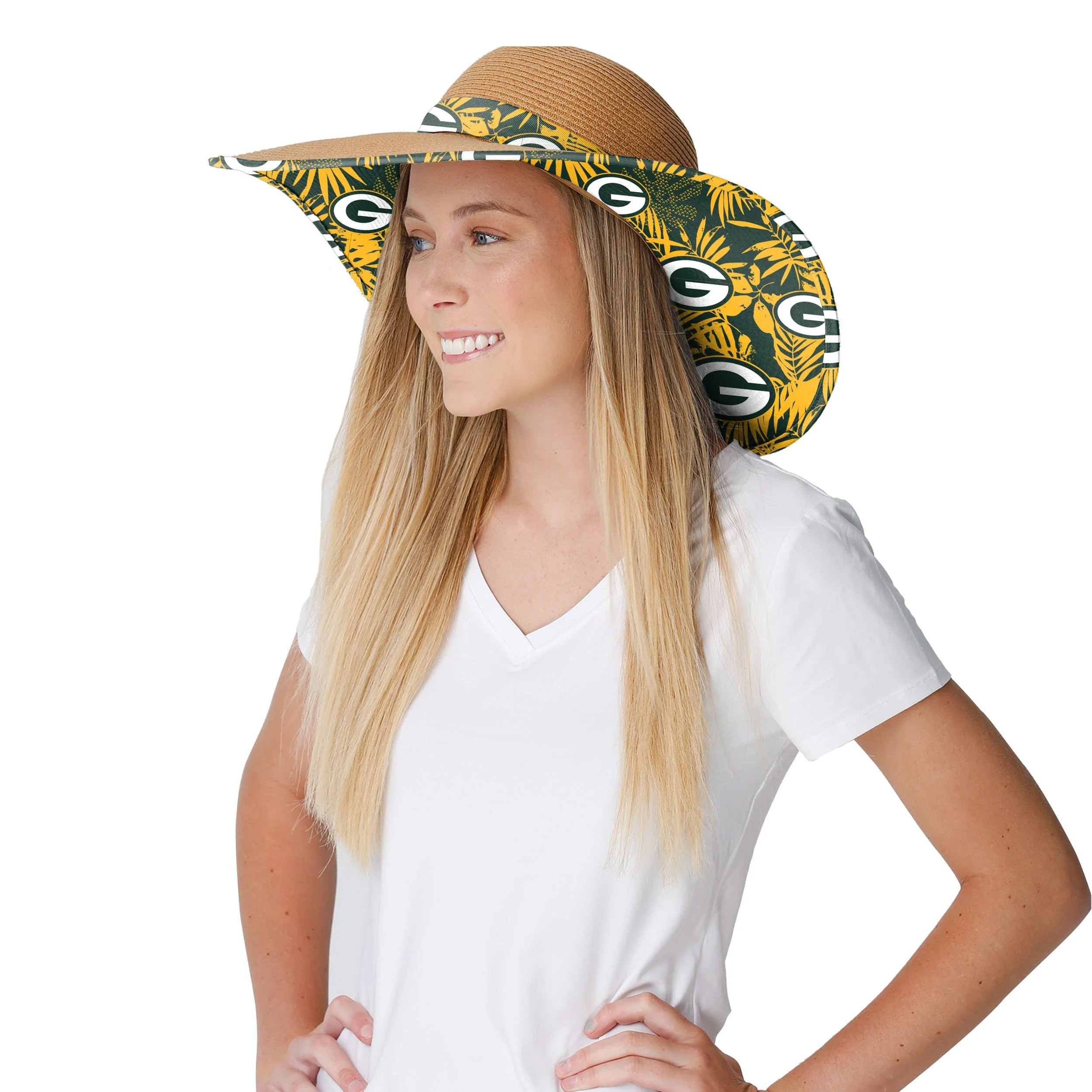 Green Bay Packers NFL Womens Floral Straw Hat - Image 3
