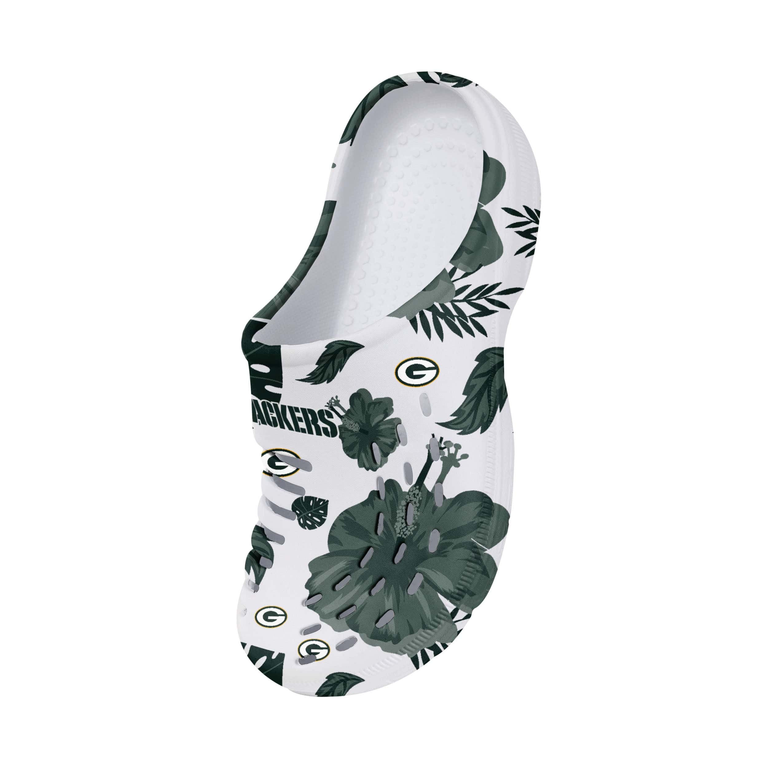 Green Bay Packers NFL Womens Floral White Clog - Image 3