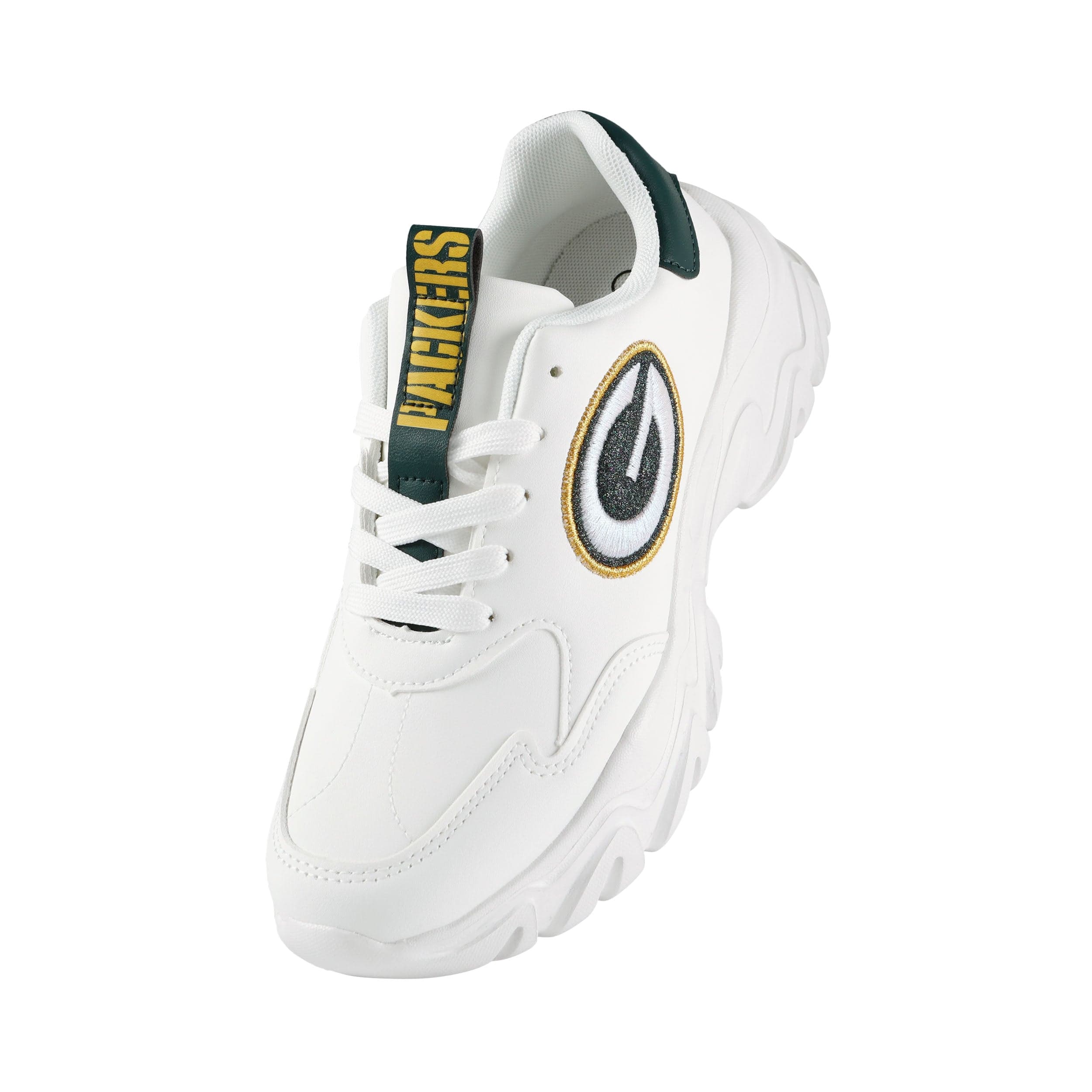 Green Bay Packers NFL Womens Glitter Big Logo Vintage White Chunky Sneaker - Image 2