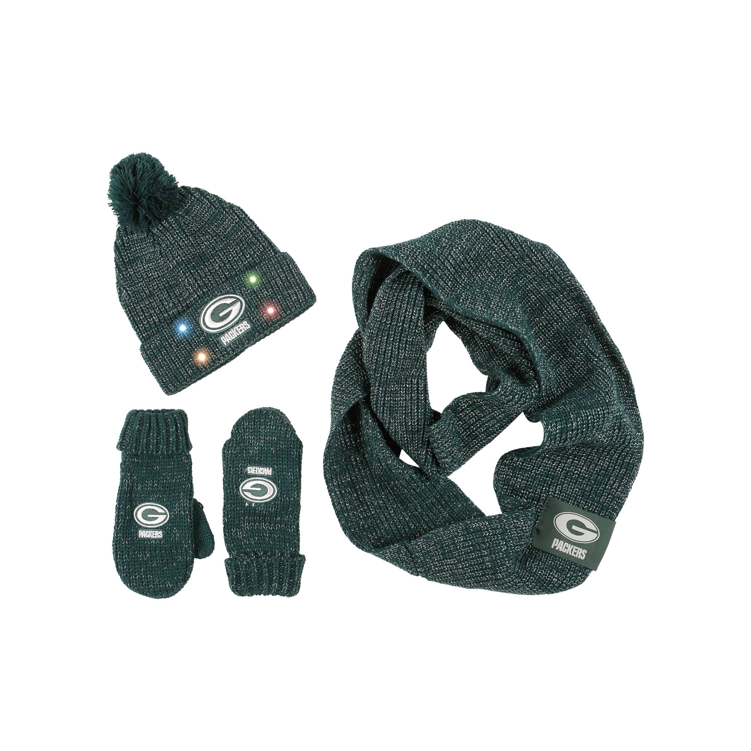 Green Bay Packers NFL Womens Glitter Knit Cold Weather Set - Image 2