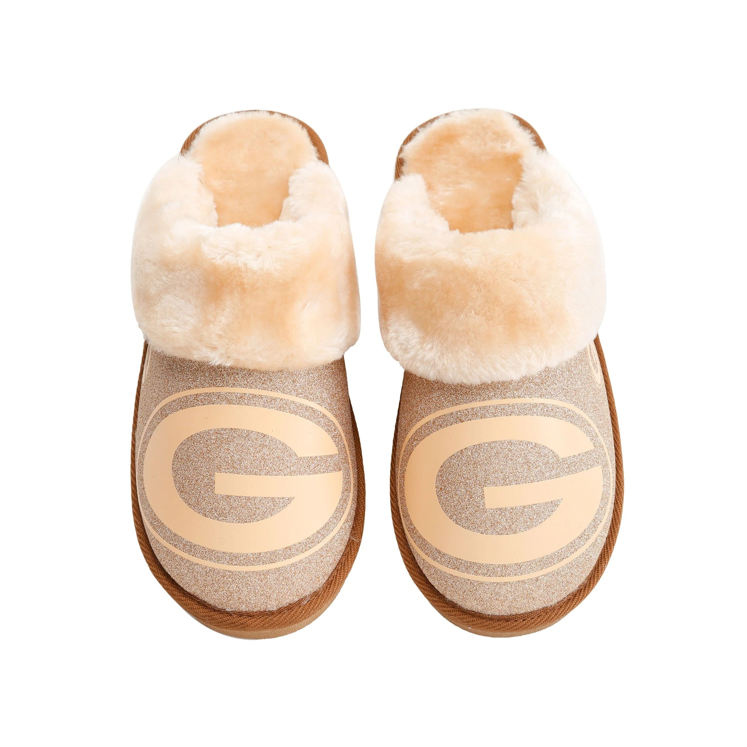 Green Bay Packers NFL Womens Glitter Open Back Fur Moccasin Slippers - Image 2