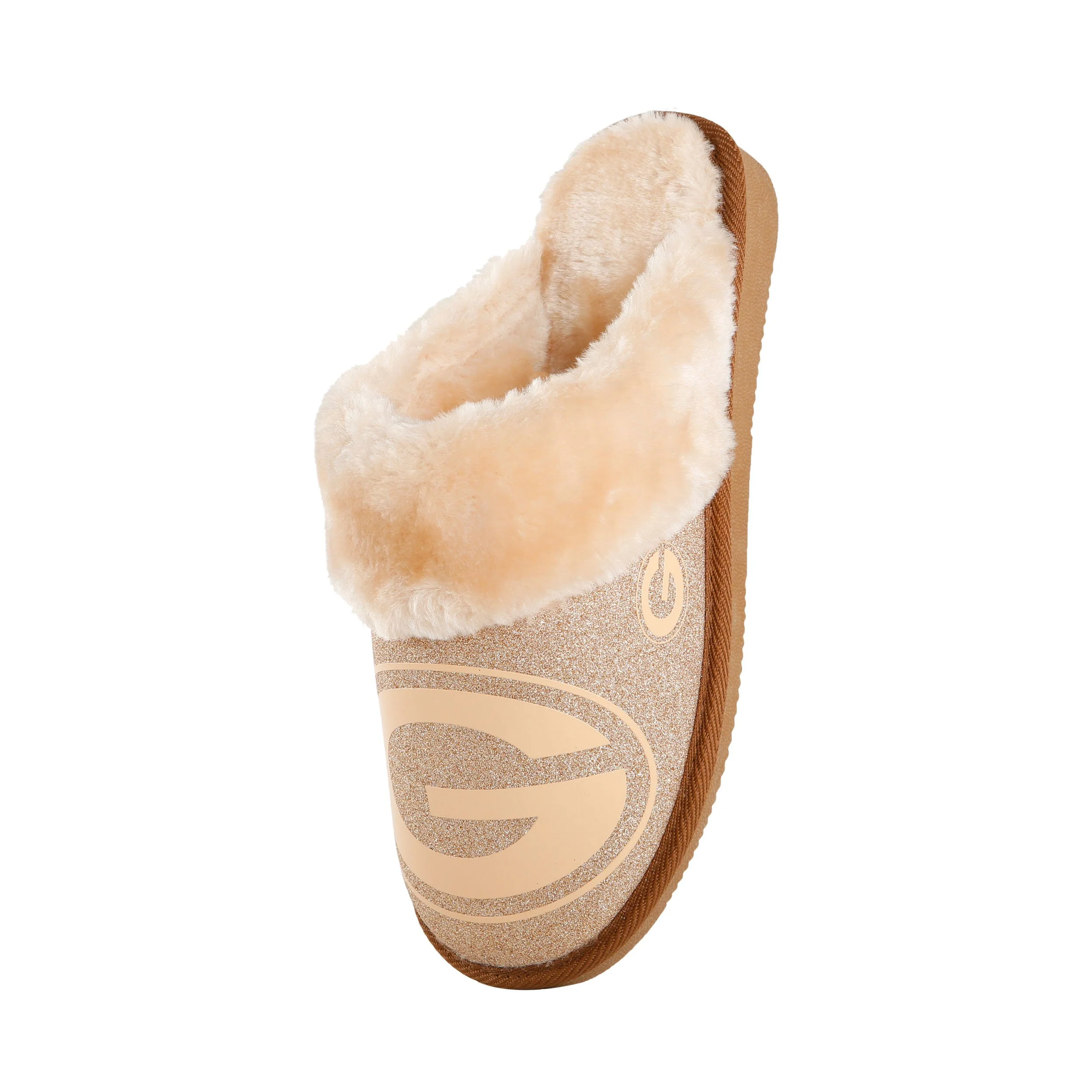 Green Bay Packers NFL Womens Glitter Open Back Fur Moccasin Slippers - Image 3