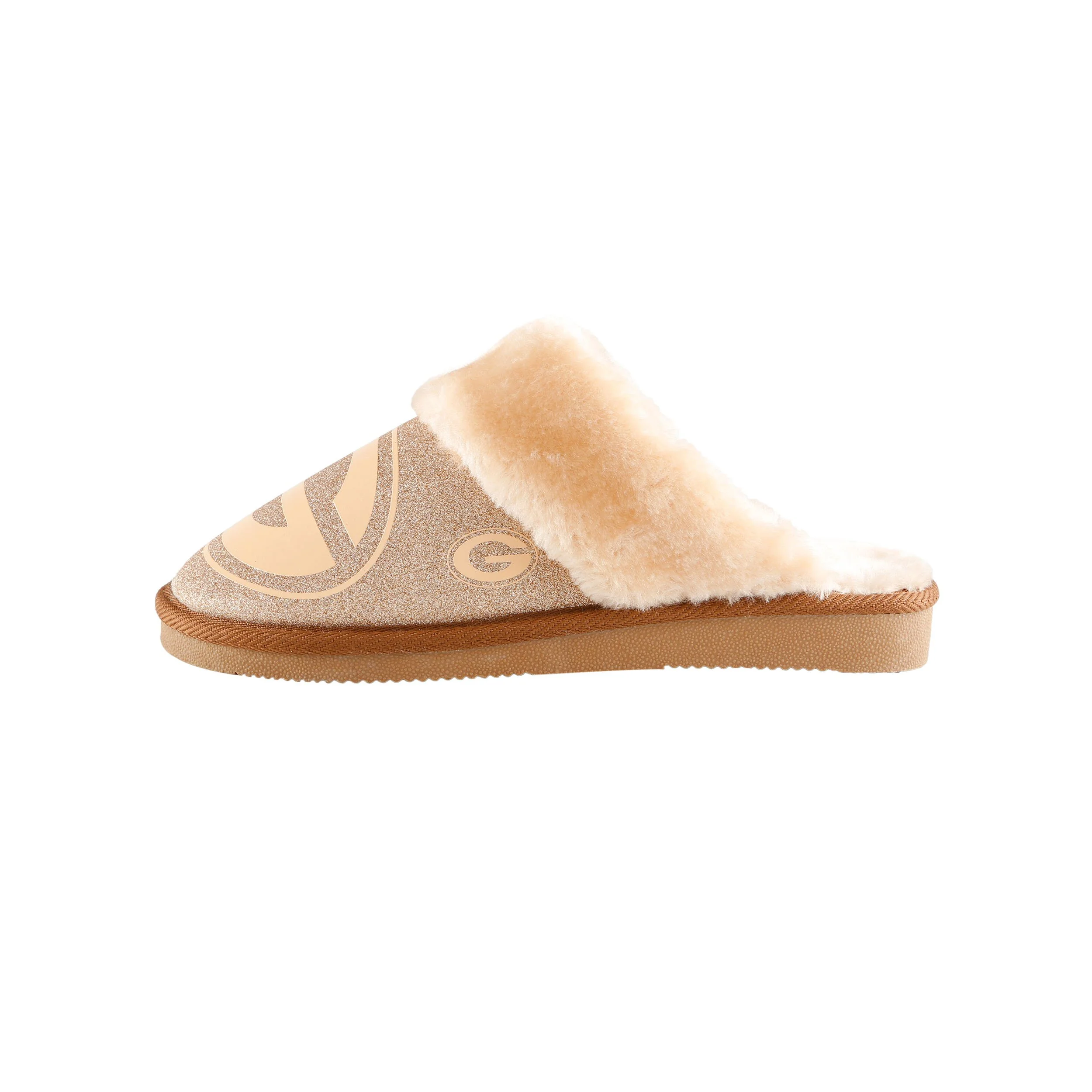 Green Bay Packers NFL Womens Glitter Open Back Fur Moccasin Slippers - Image 4