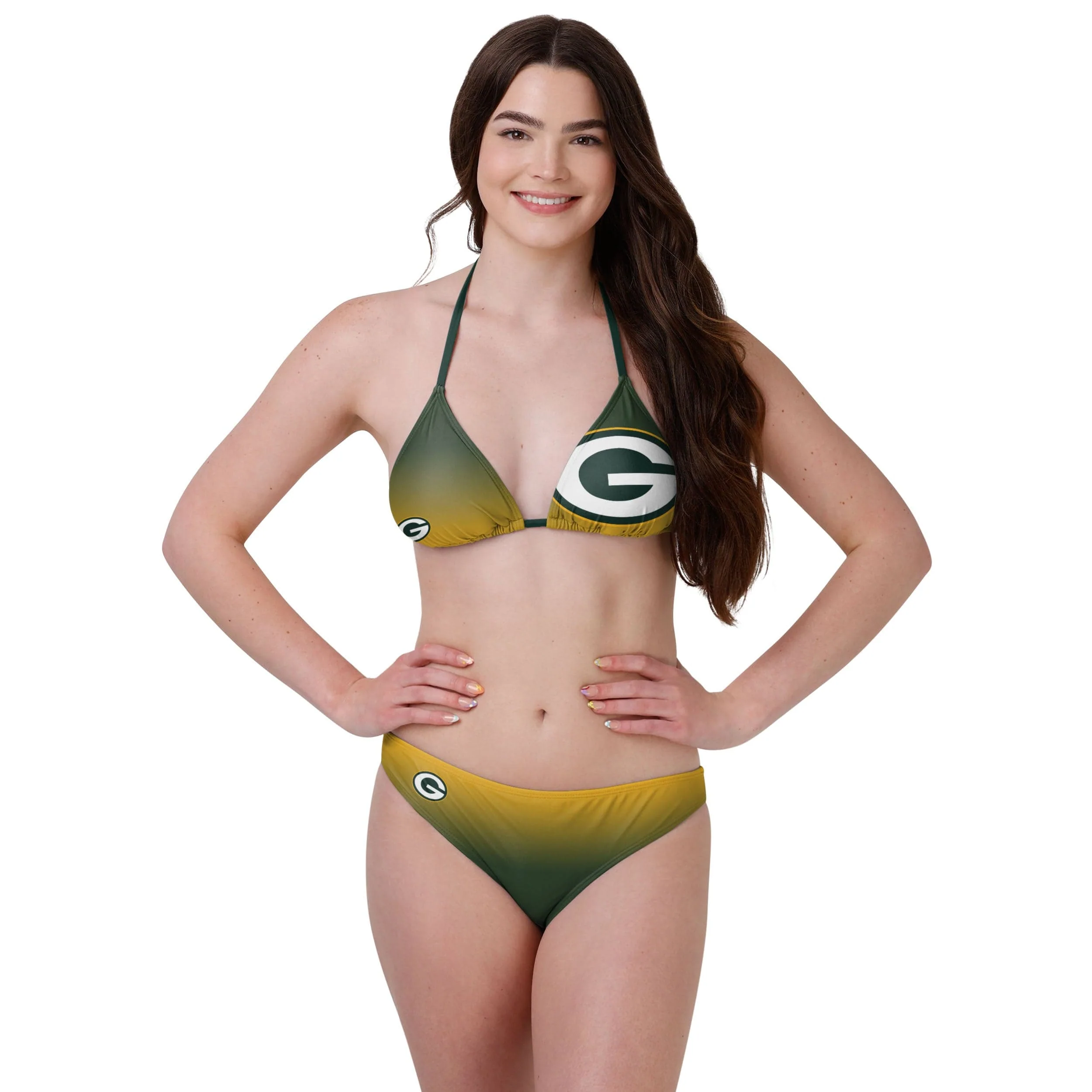 Green Bay Packers NFL Womens Gradient Big Logo Bikini Top - Image 4