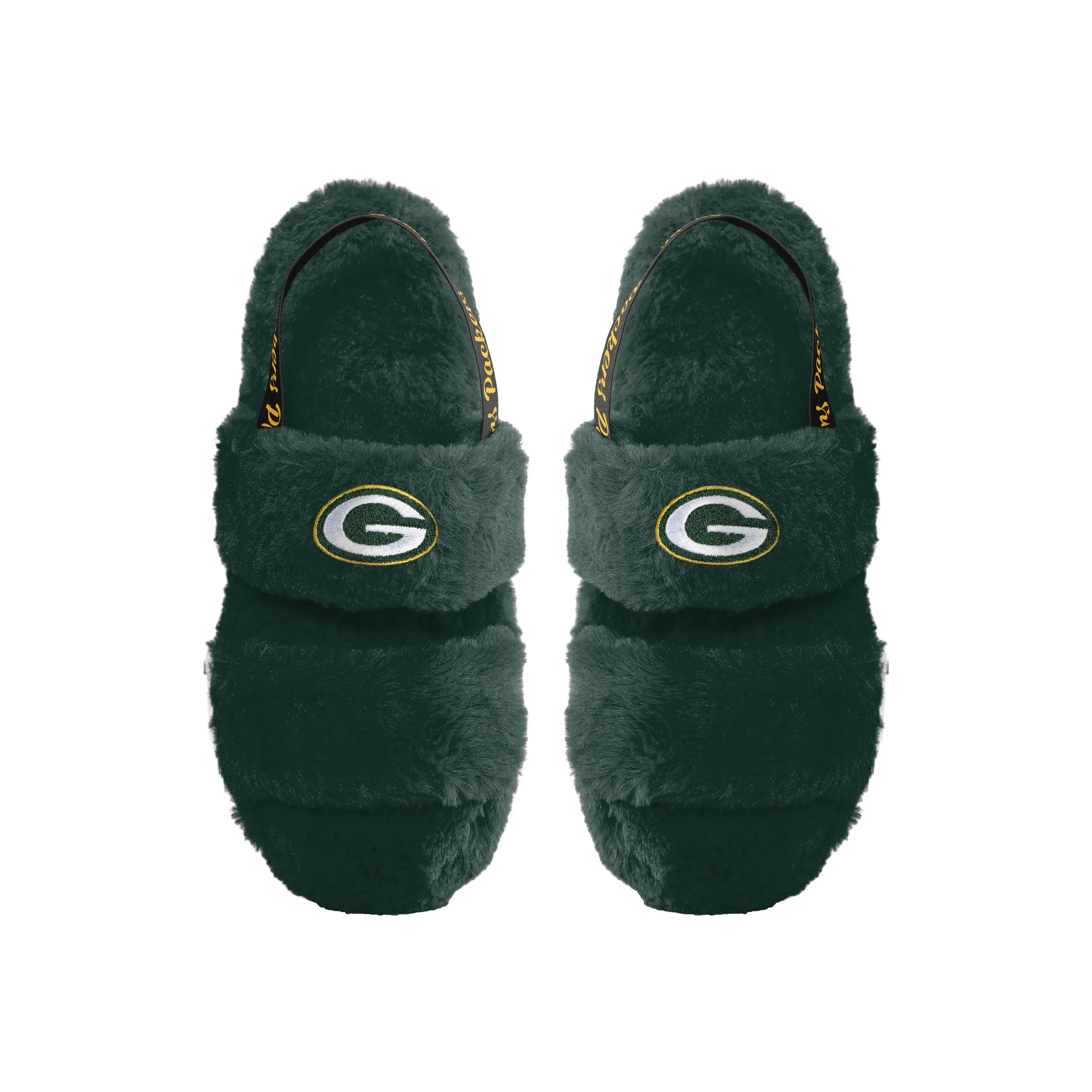 Green Bay Packers NFL Womens Heel Strap Wordmark Fur Slide - Image 2