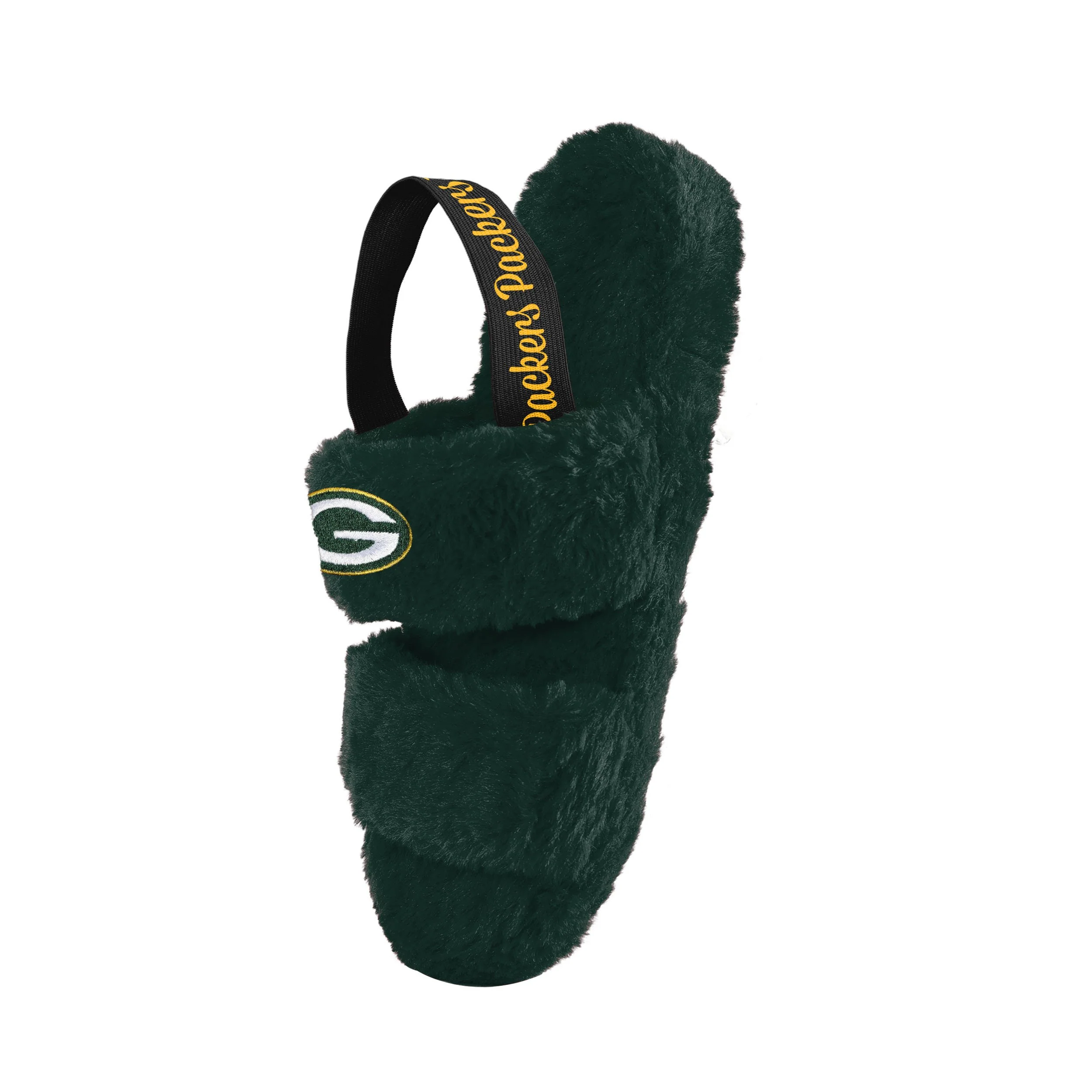 Green Bay Packers NFL Womens Heel Strap Wordmark Fur Slide - Image 3