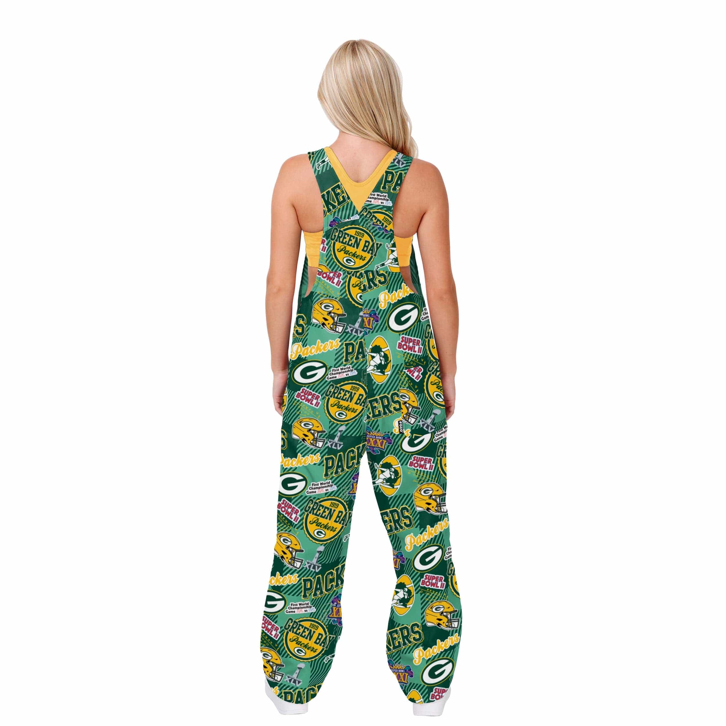 Green Bay Packers NFL Womens Historic Print Bib Overalls - Image 2