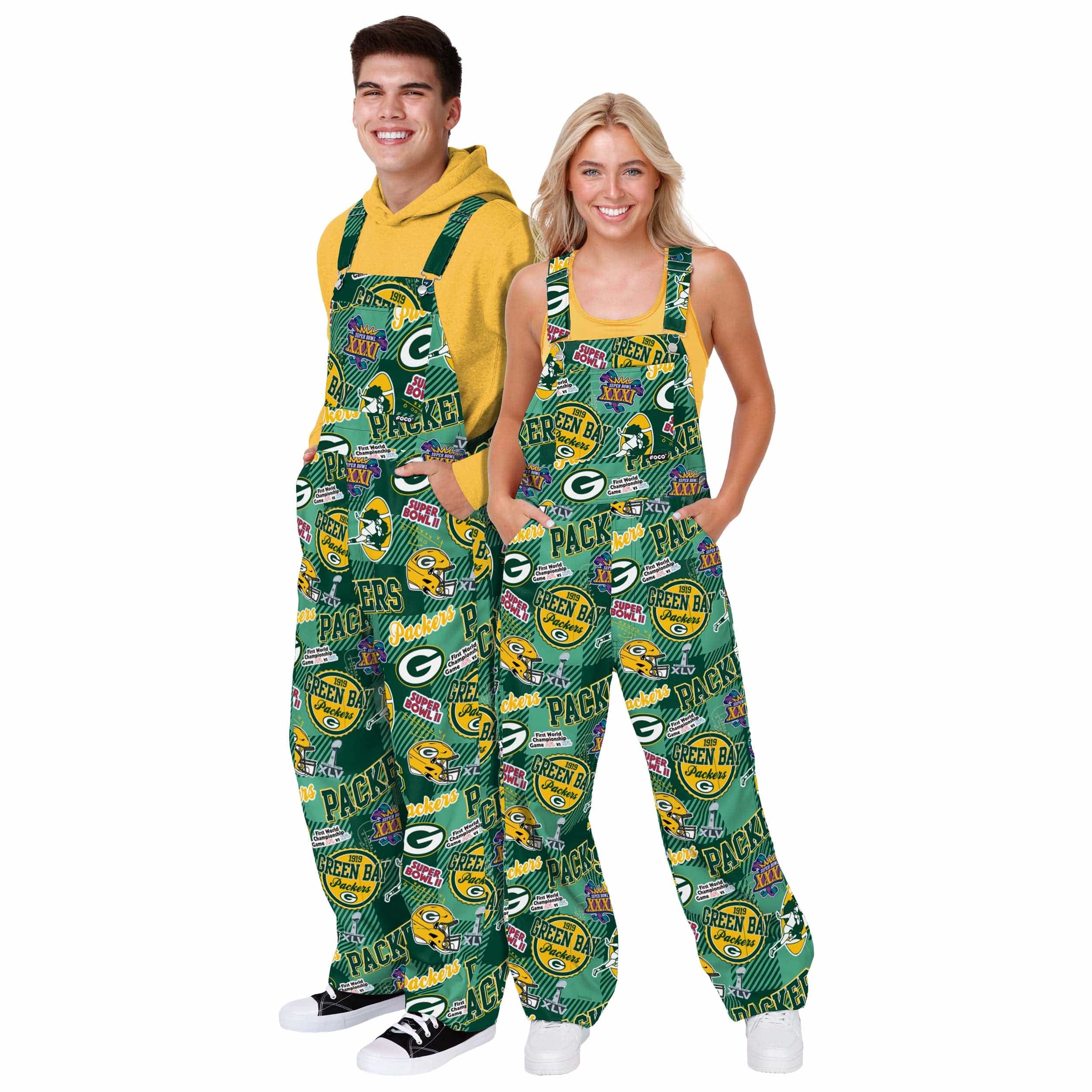 Green Bay Packers NFL Womens Historic Print Bib Overalls - Image 3