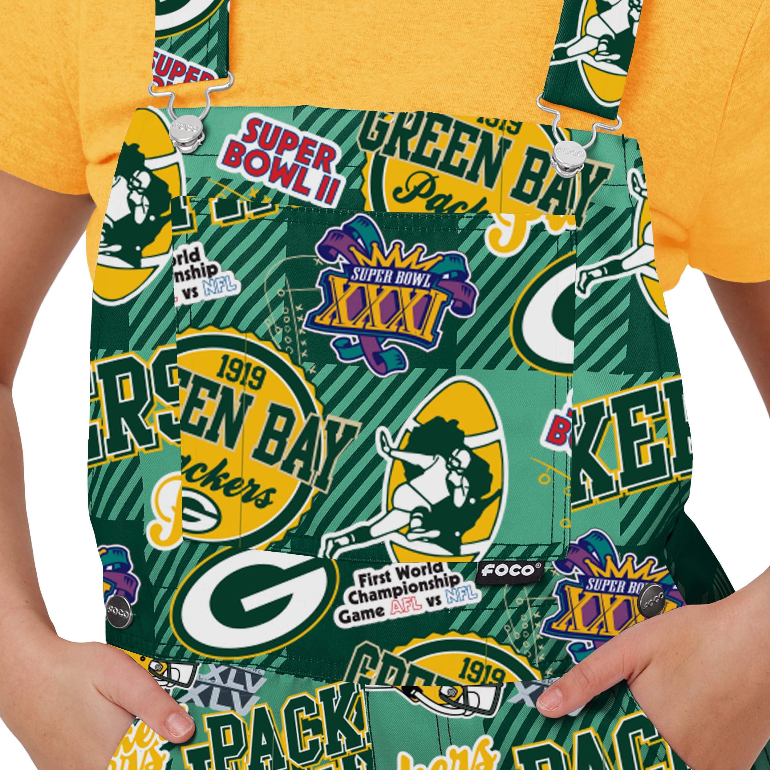 Green Bay Packers NFL Womens Historic Print Bib Overalls - Image 4
