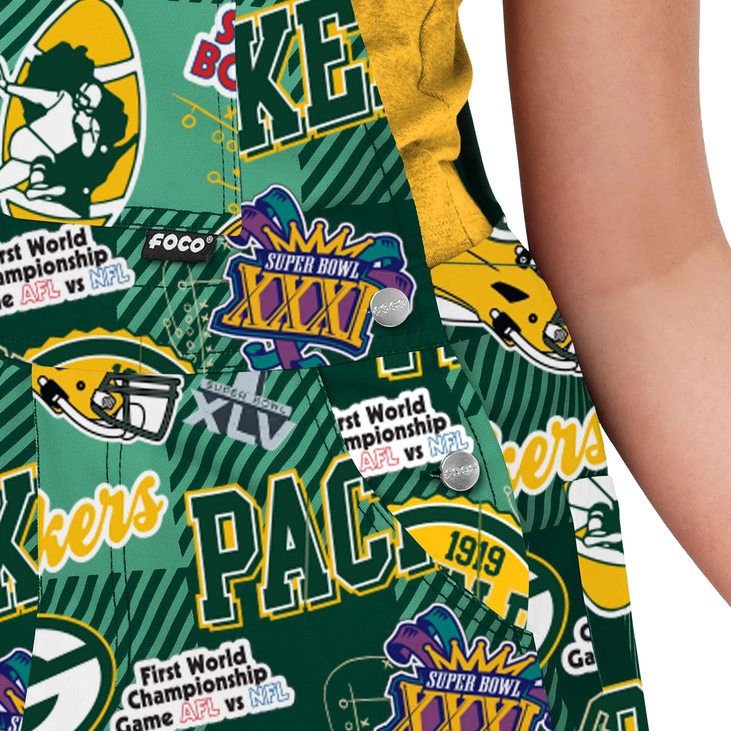 Green Bay Packers NFL Womens Historic Print Bib Overalls - Image 5