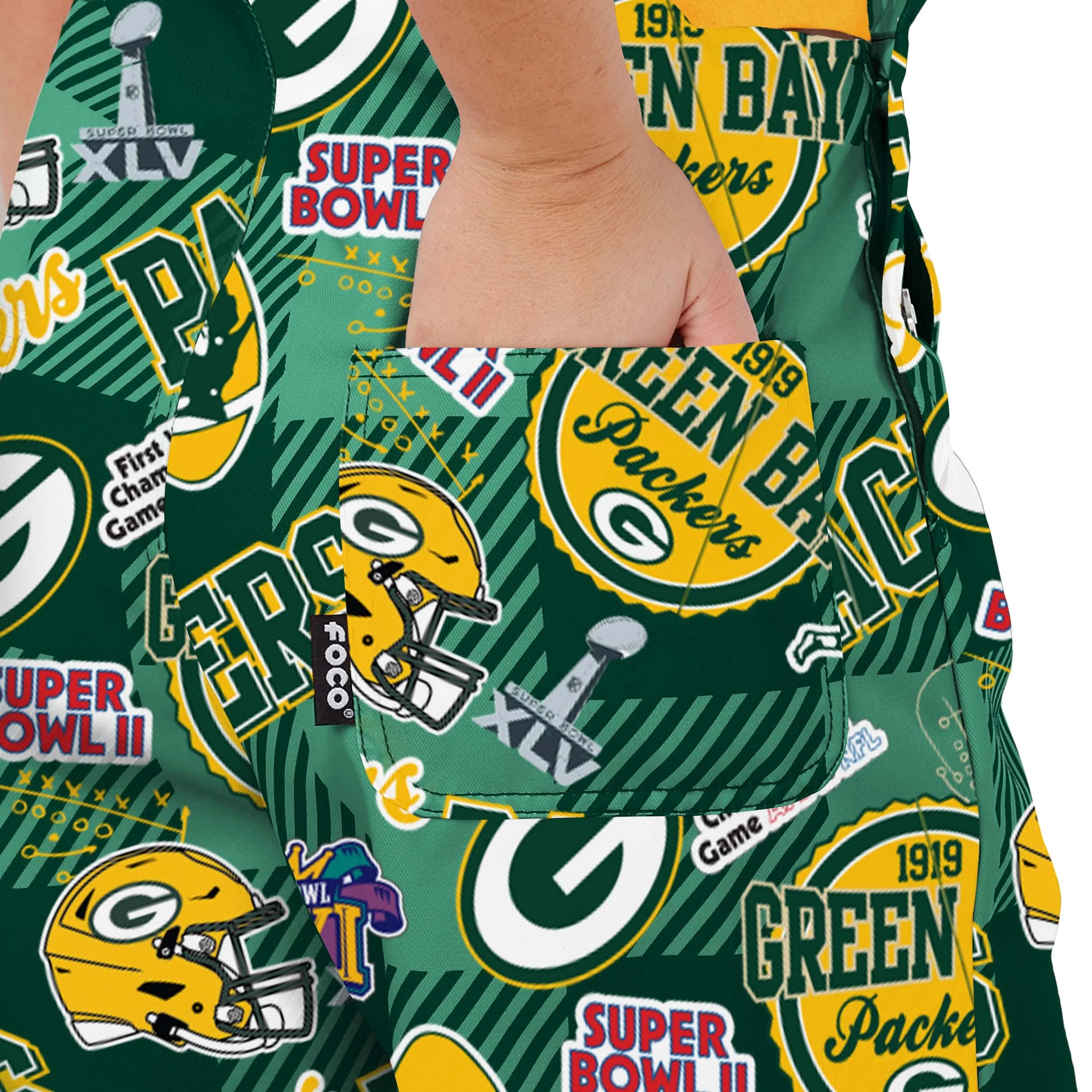 Green Bay Packers NFL Womens Historic Print Bib Overalls - Image 6