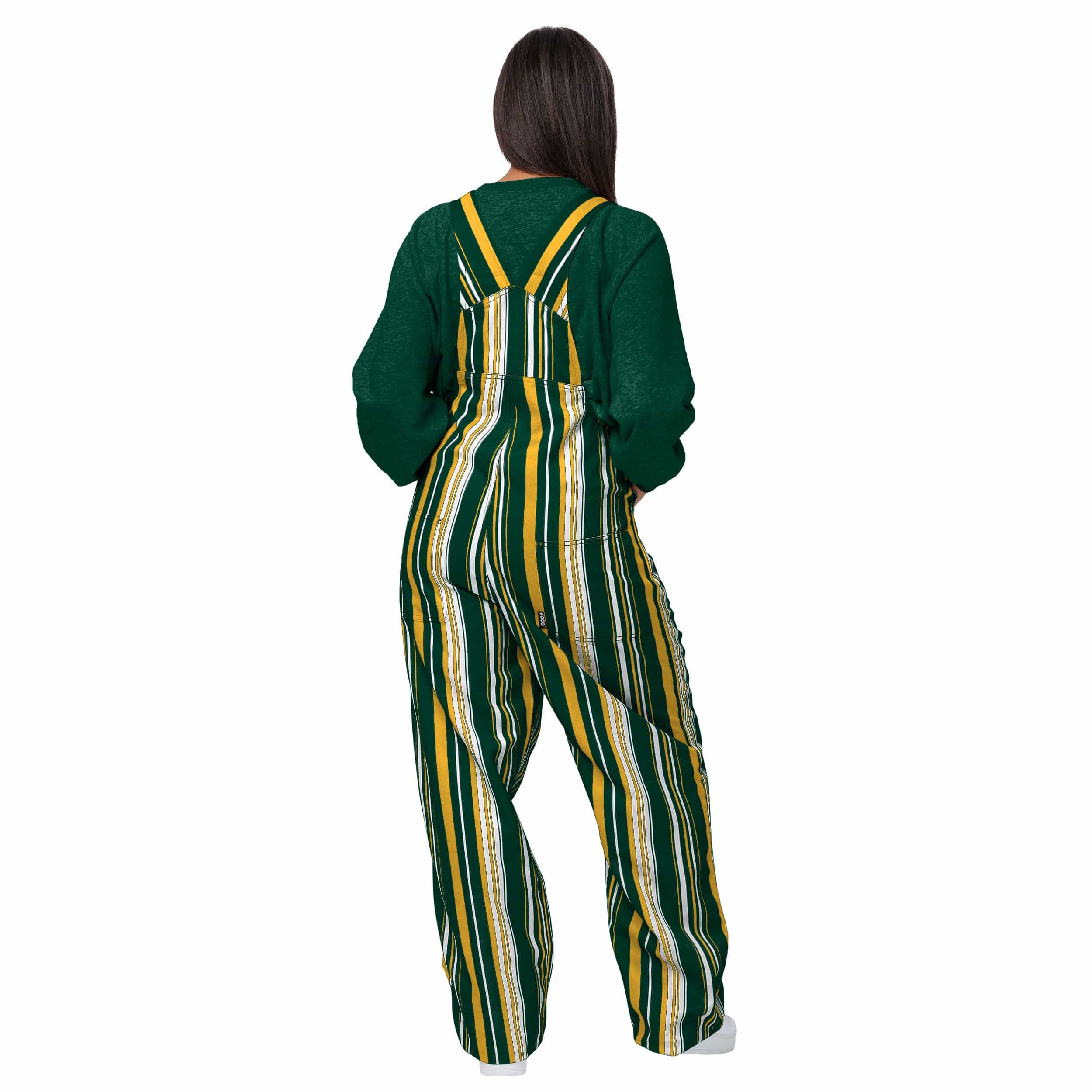Green Bay Packers NFL Womens Hyper Stripe Bib Overalls - Image 2
