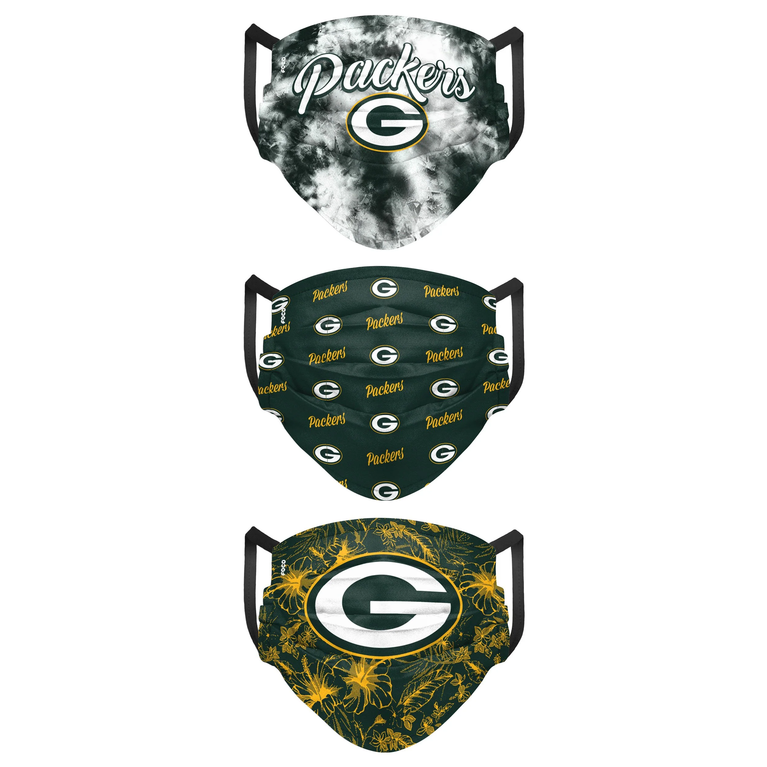 Green Bay Packers NFL Womens Matchday 3 Pack Face Cover - Image 2