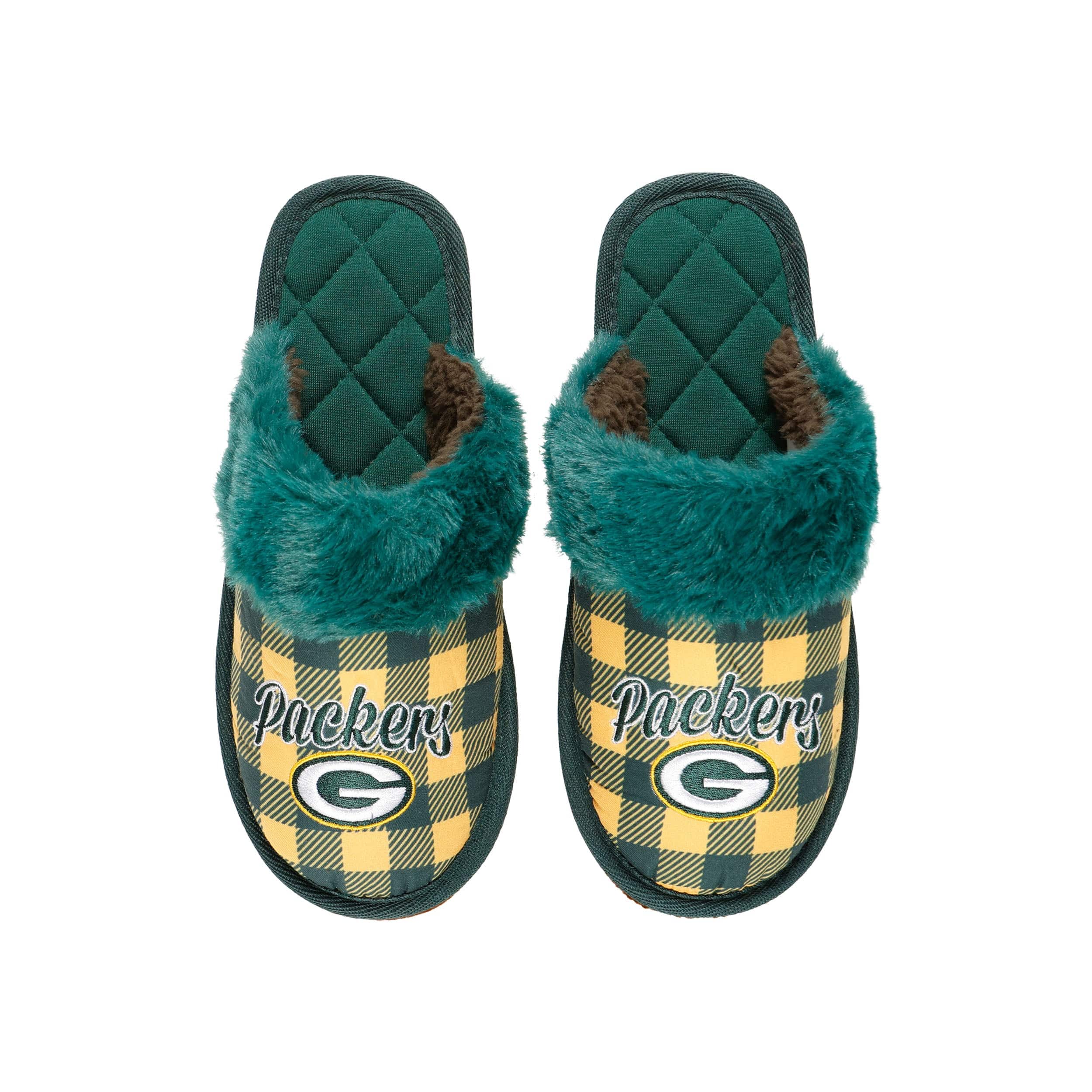 Green Bay Packers NFL Womens Plaid Sherpa Mule Slipper - Image 2