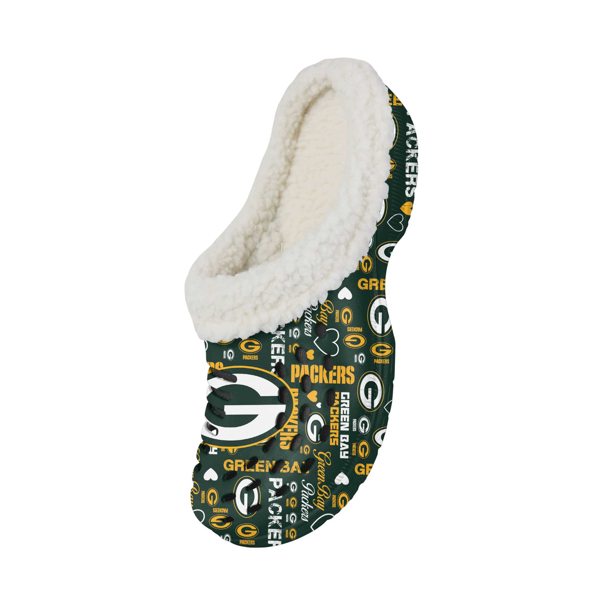 Green Bay Packers NFL Womens Sherpa Lined Logo Love Clog - Image 3