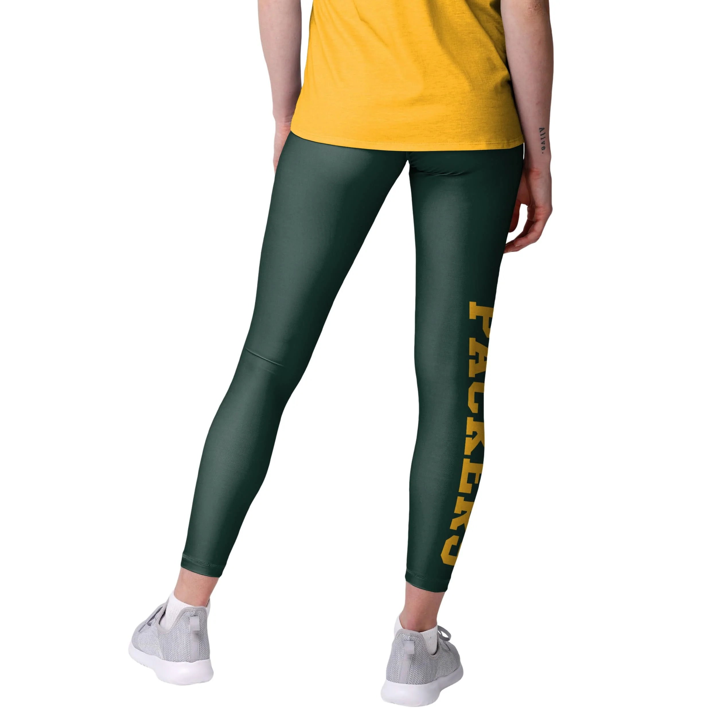 Green Bay Packers NFL Womens Solid Big Wordmark Leggings - Image 2