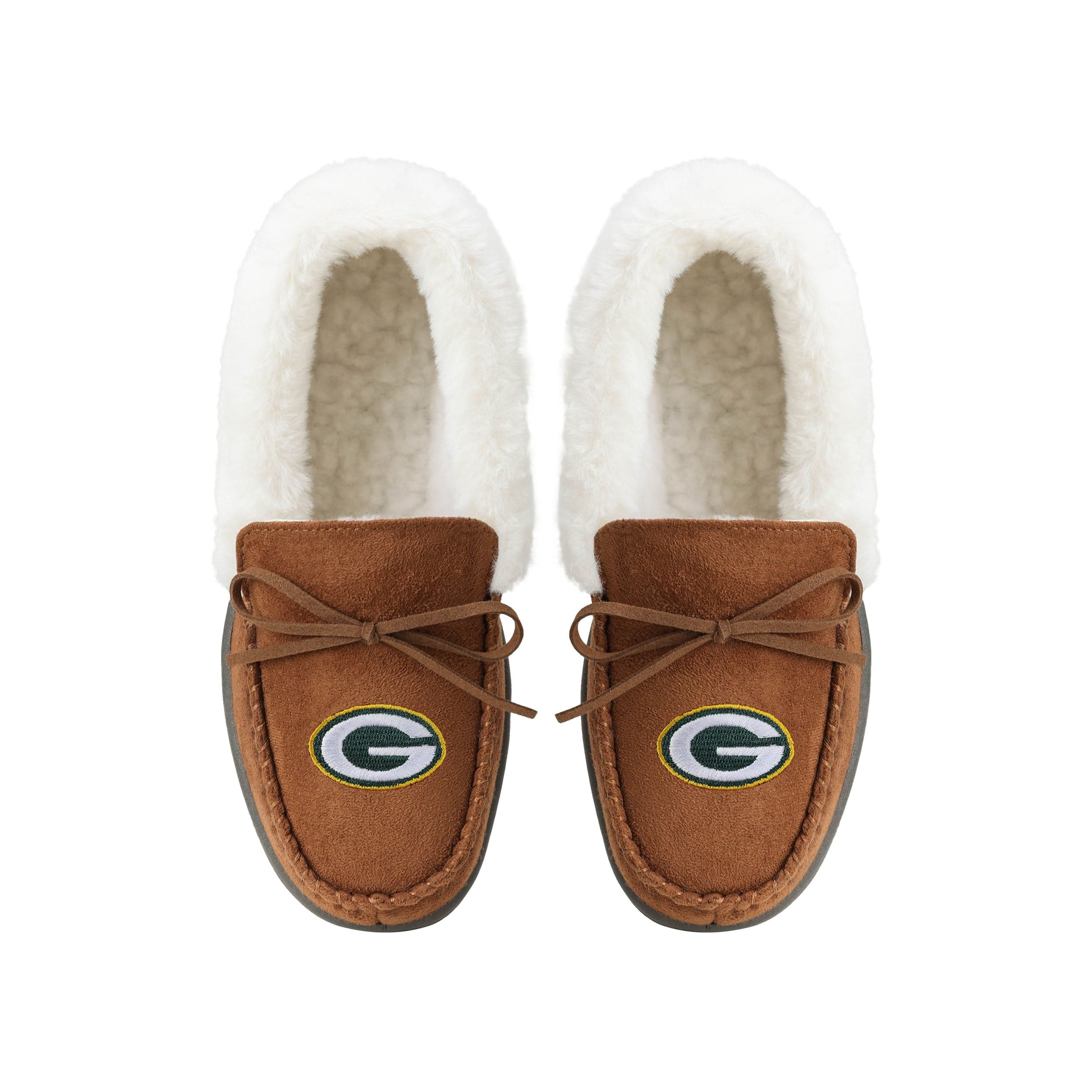Green Bay Packers NFL Womens Tan Moccasin Slippers - Image 4