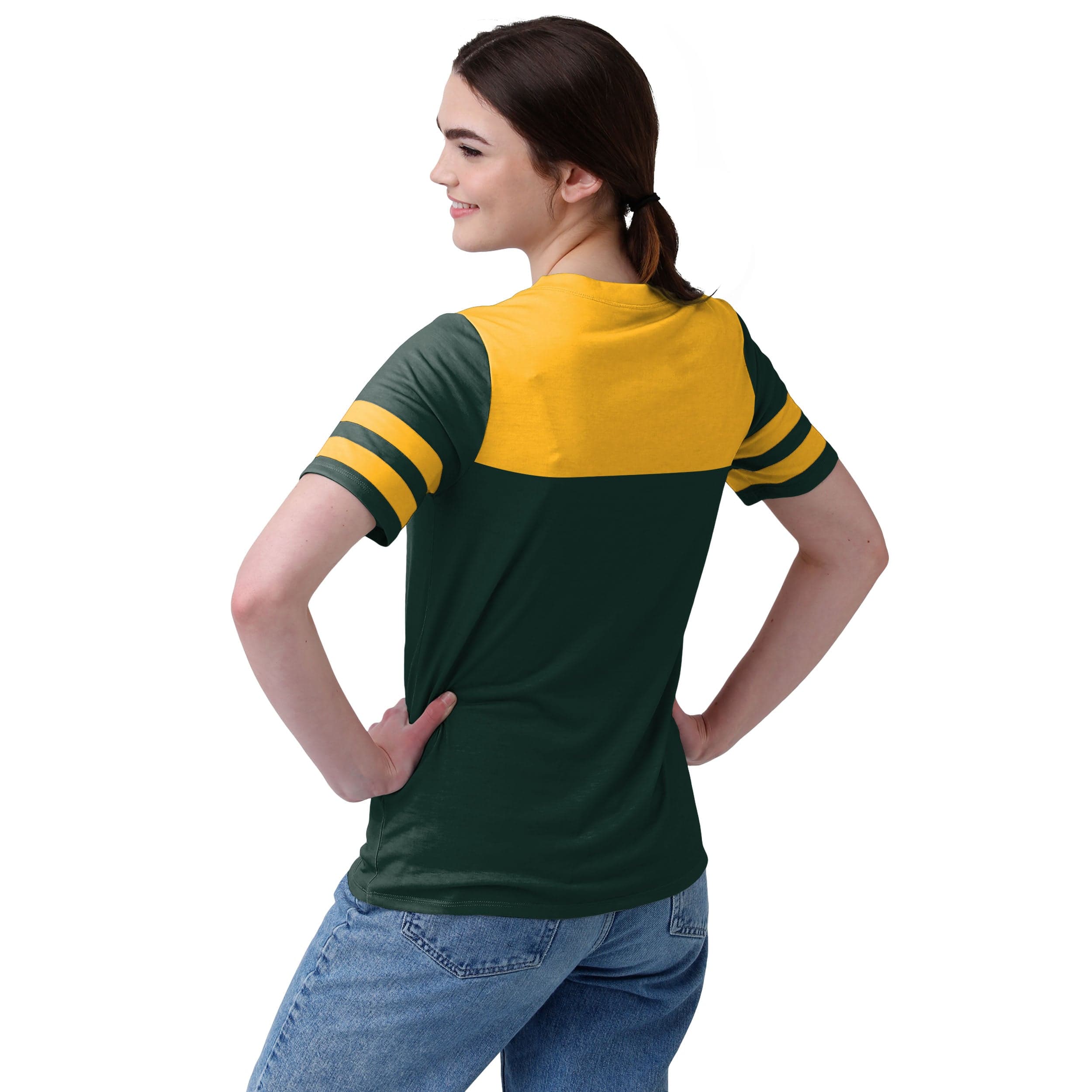Green Bay Packers NFL Womens Team Stripe Property Of V-Neck T-Shirt - Image 2