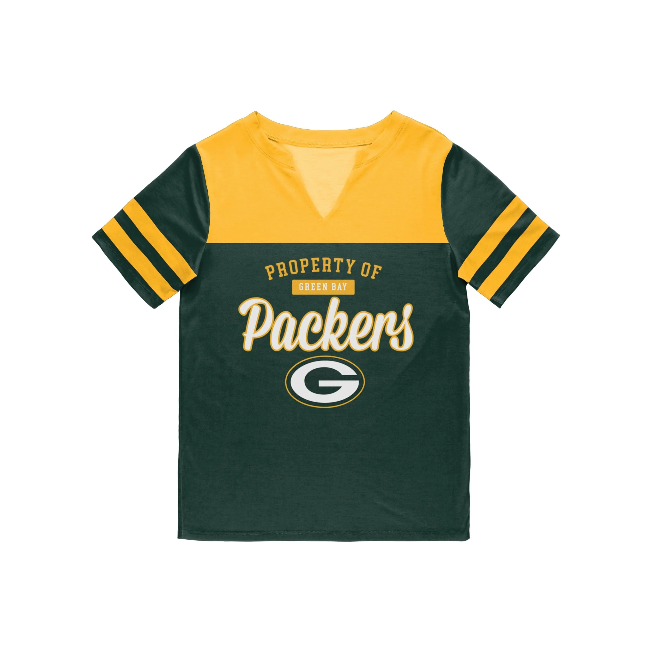 Green Bay Packers NFL Womens Team Stripe Property Of V-Neck T-Shirt - Image 3