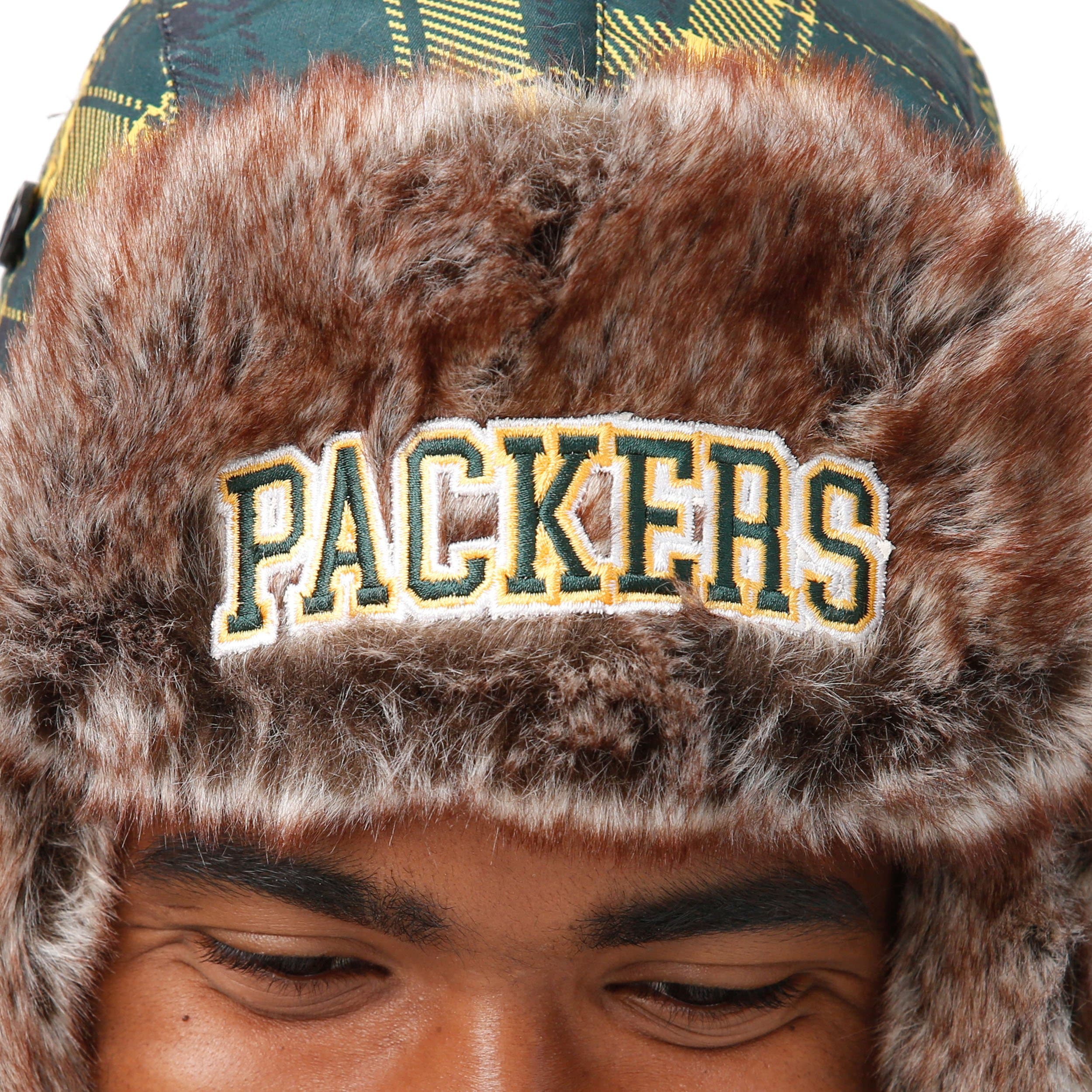 Green Bay Packers NFL Wordmark Flannel Trapper Hat - Image 4