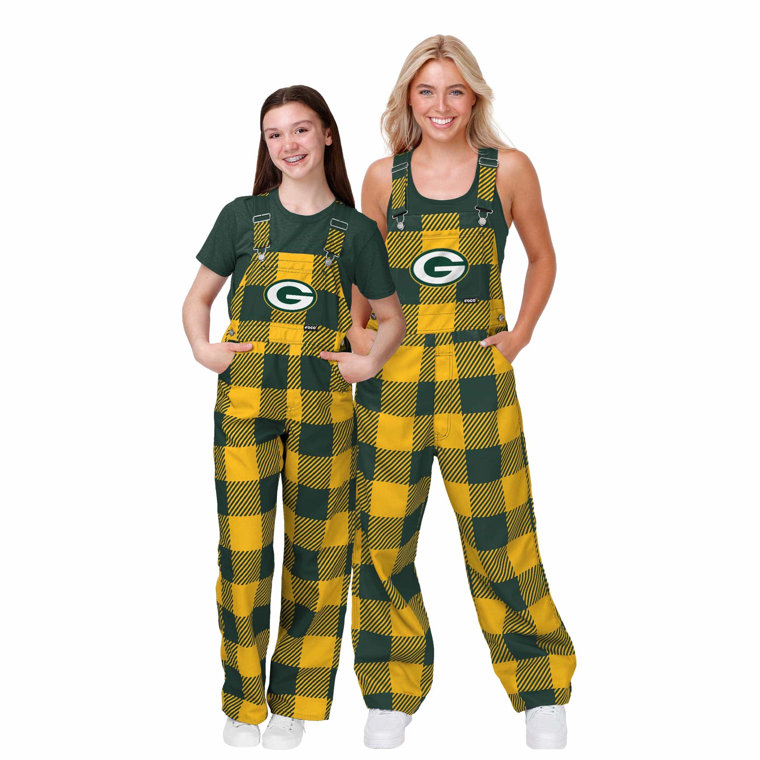 Green Bay Packers NFL Youth Plaid Bib Overalls - Image 3