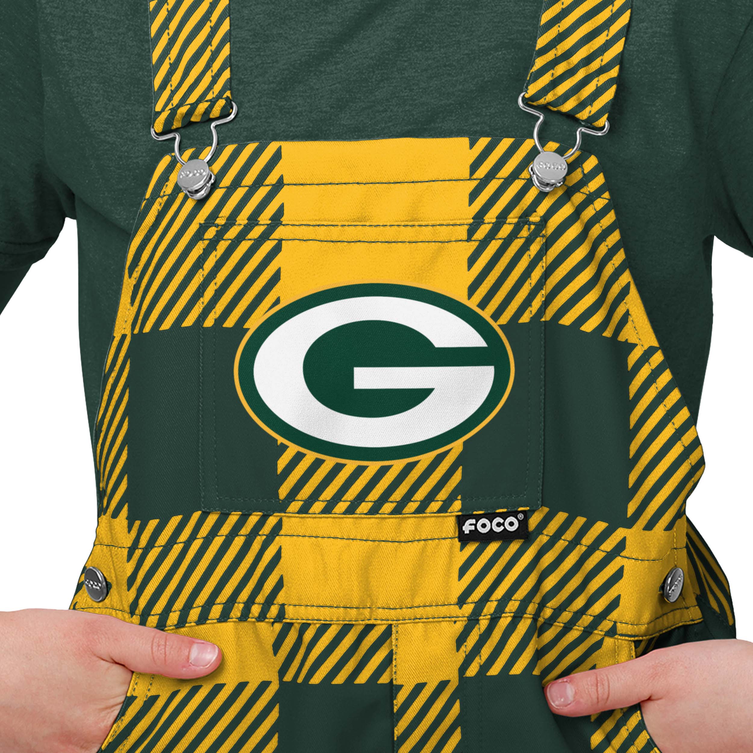 Green Bay Packers NFL Youth Plaid Bib Overalls - Image 4