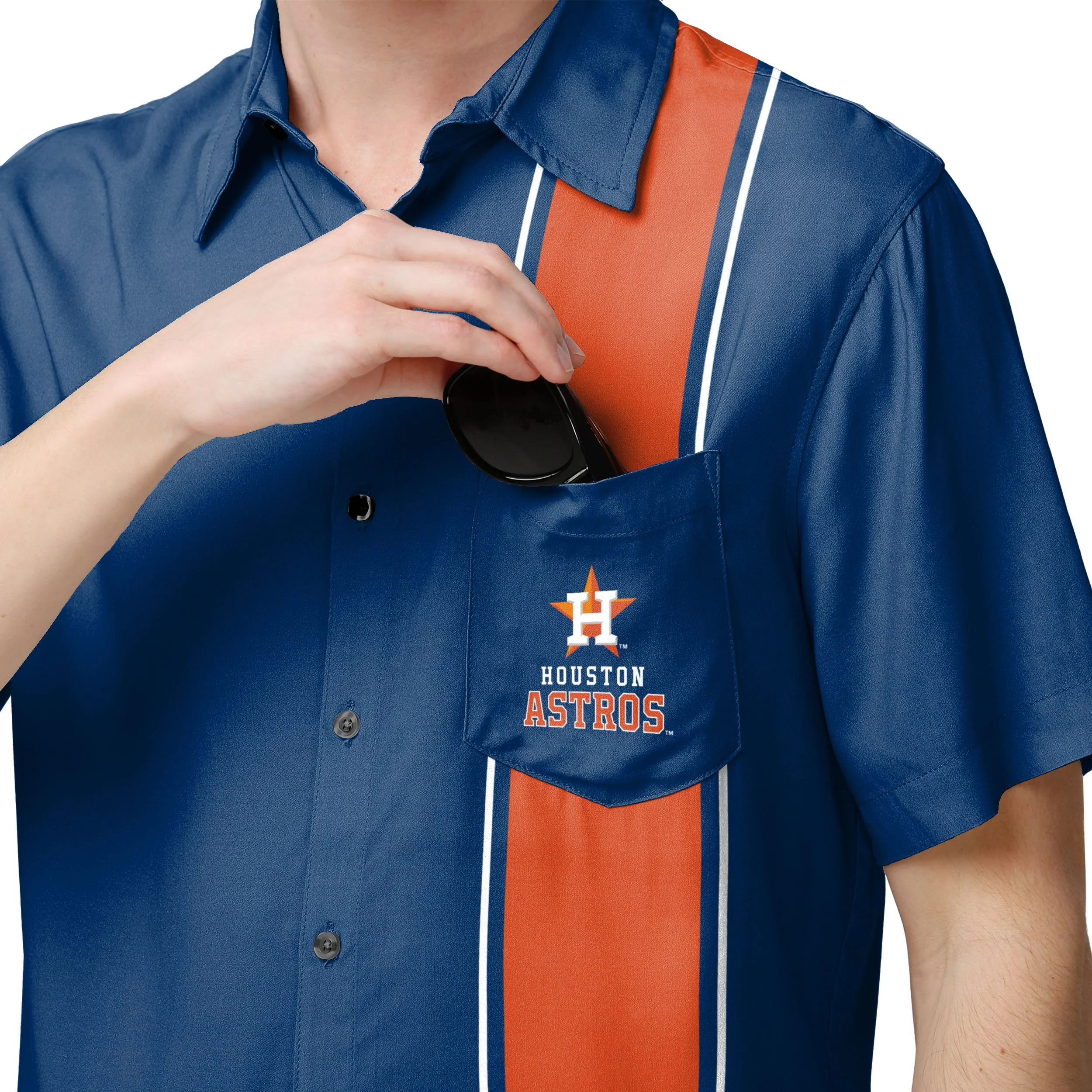 Houston Astros MLB Mens Bowling Stripe Button Up Shirt - Image 4
