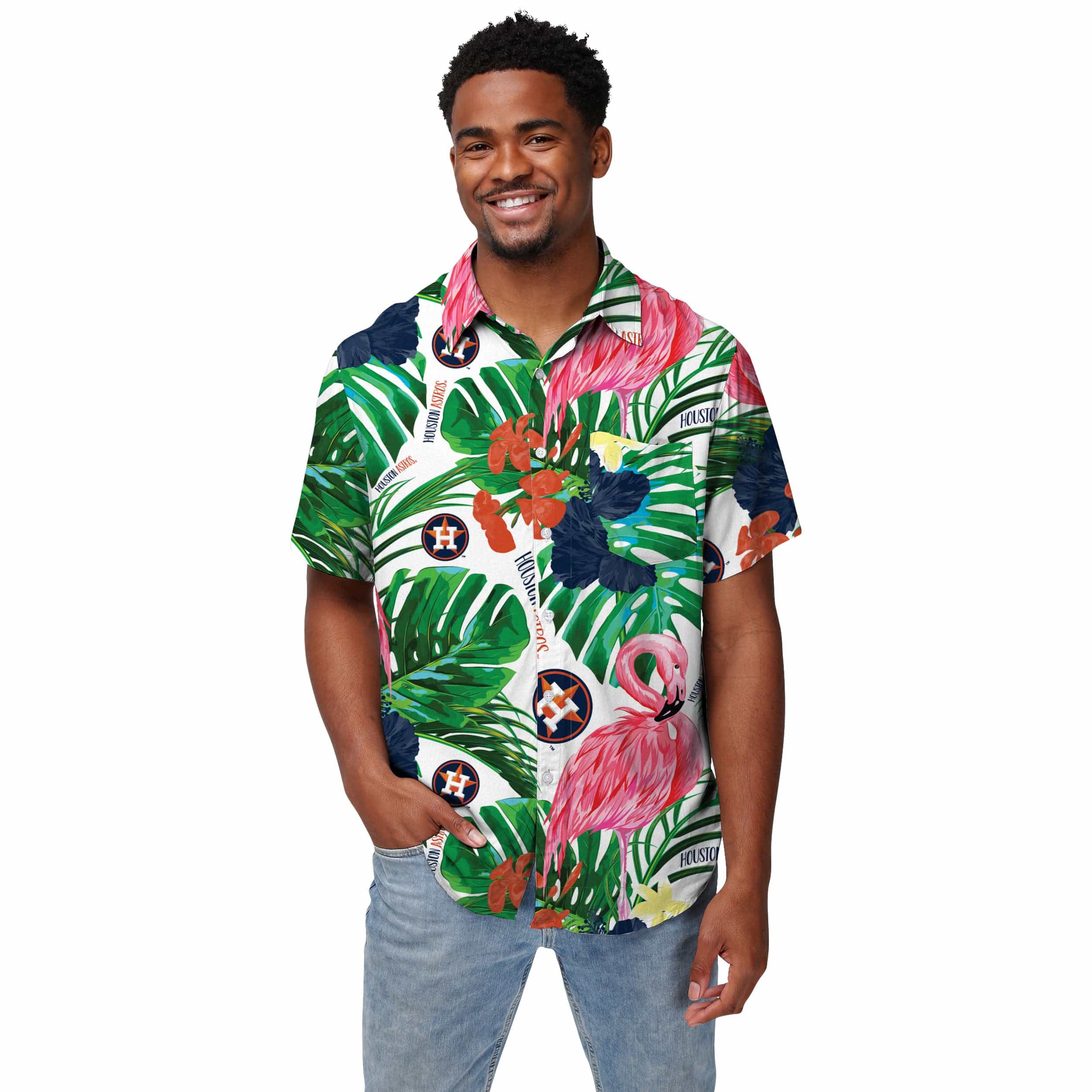 Houston Astros MLB Mens Flamingo Button Up Shirt - Image 2