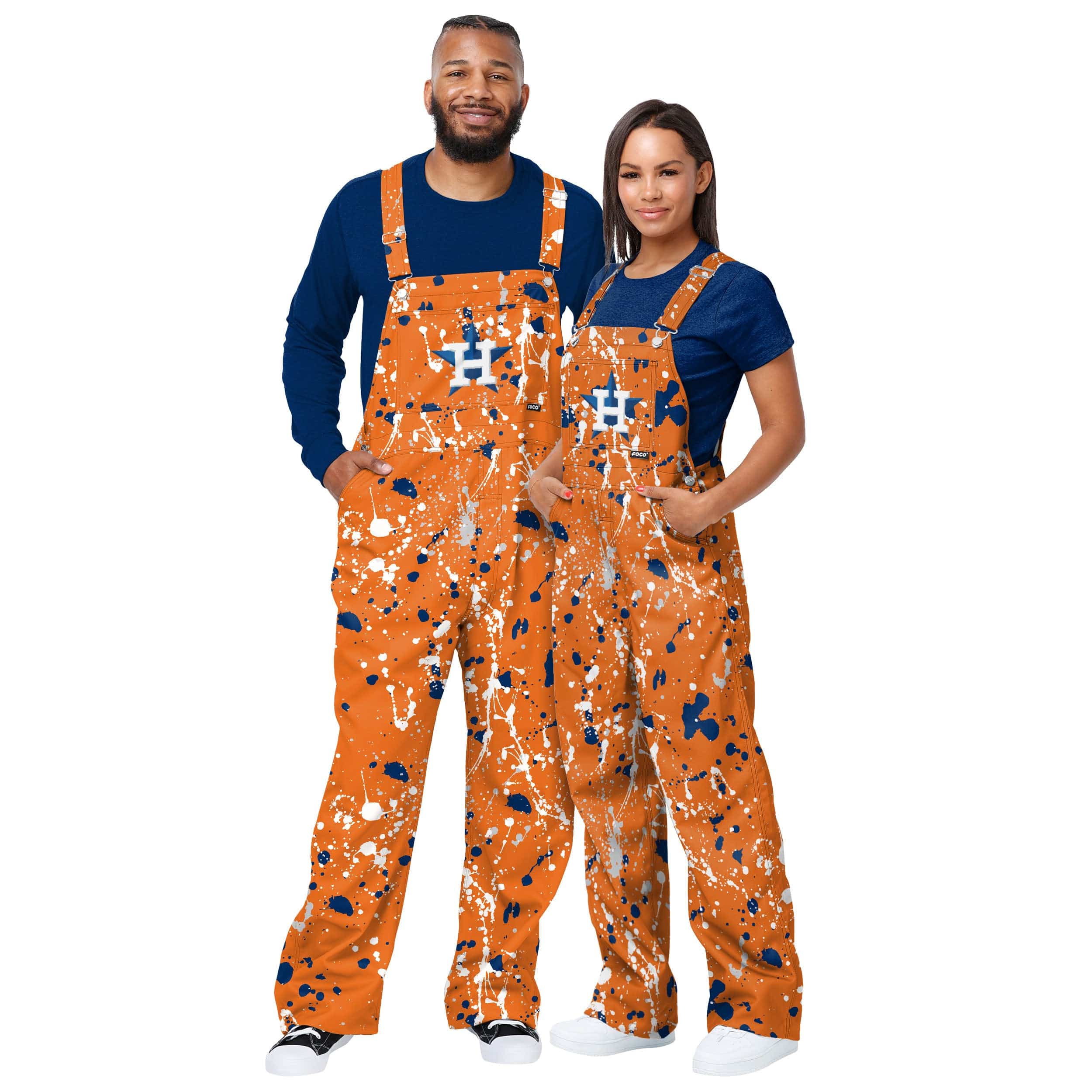 Houston Astros MLB Mens Paint Splatter Bib Overalls - Image 3