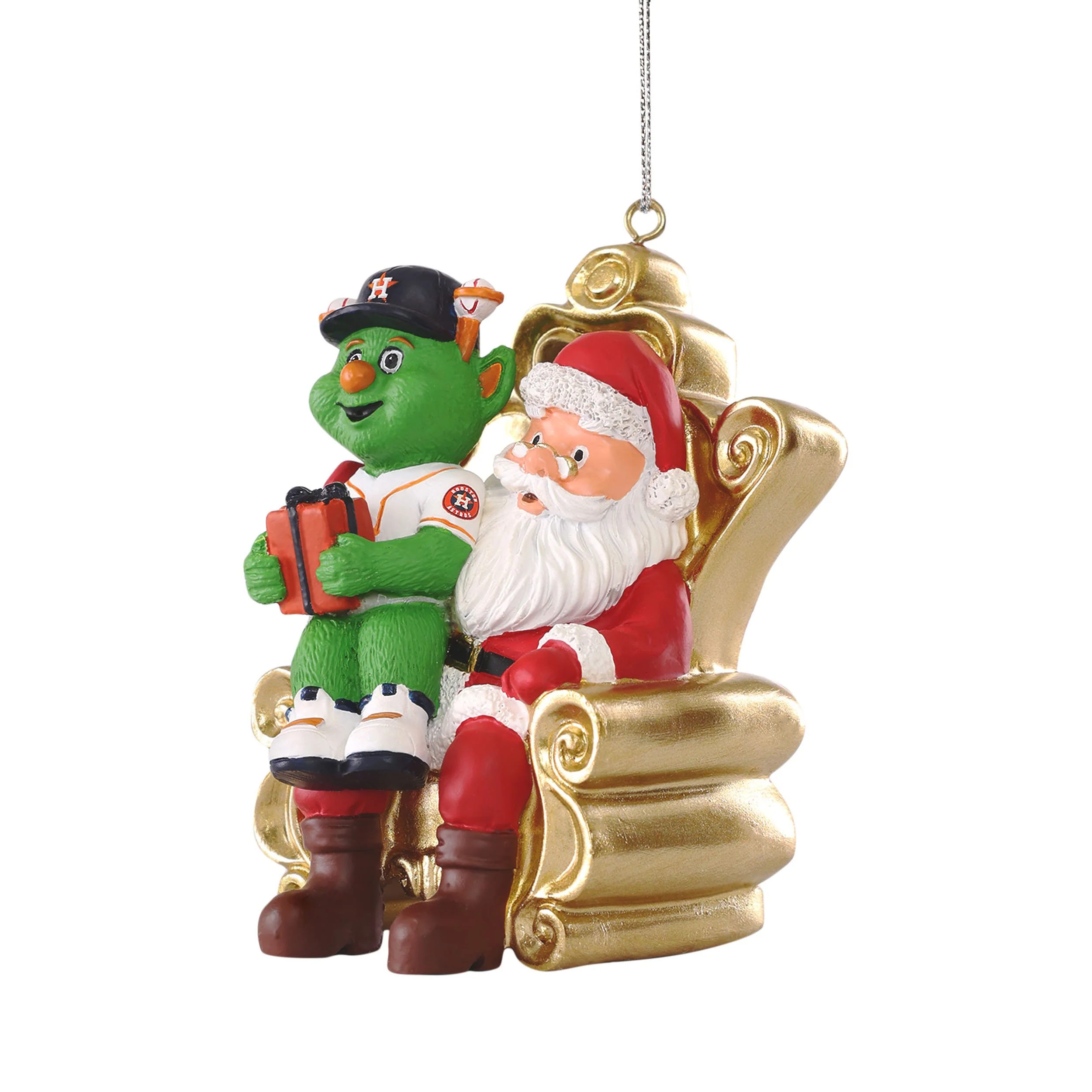 Houston Astros MLB Orbit Mascot on Santas Lap Ornament - Image 2