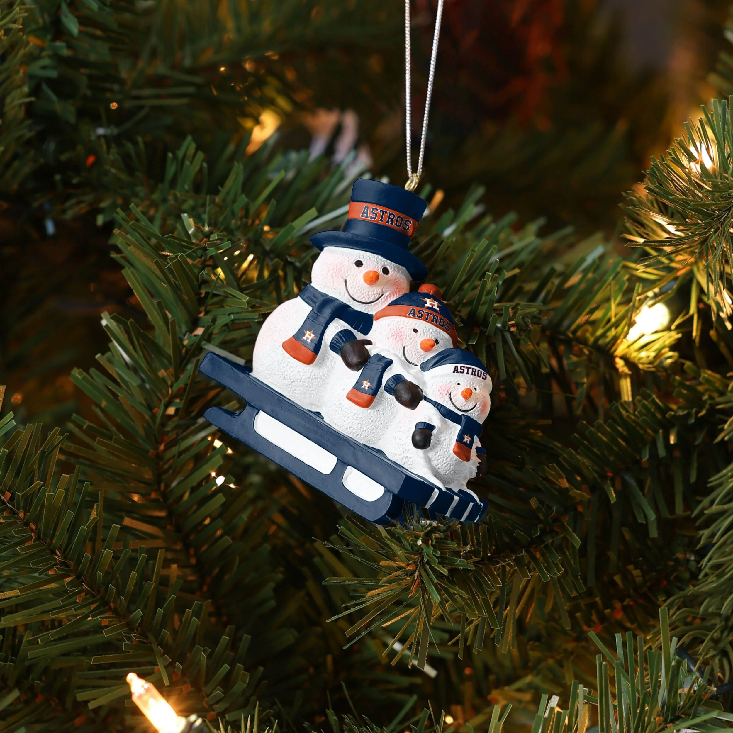 Houston Astros MLB Sledding Snowmen Ornament - Image 4