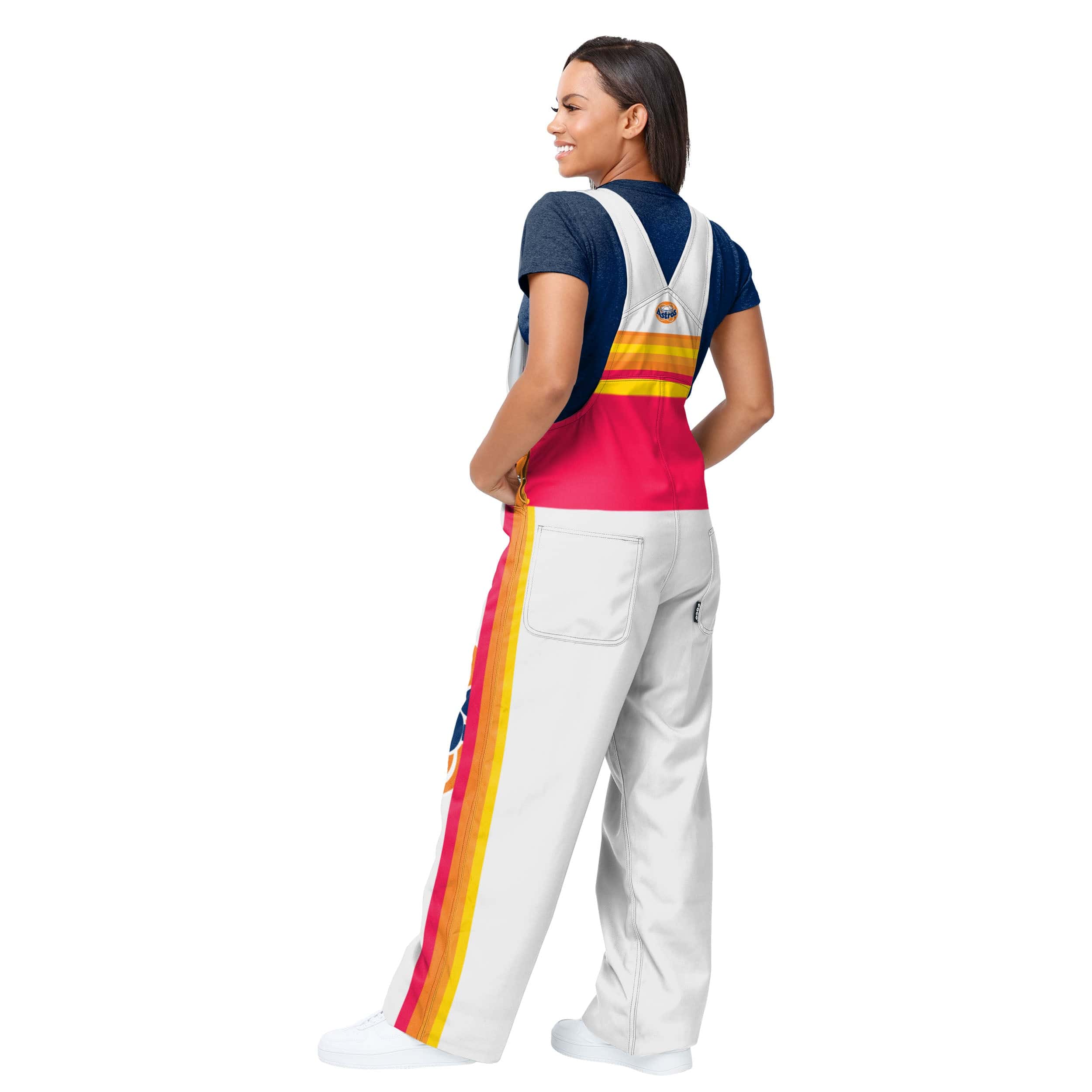 Houston Astros MLB Womens Throwback Stripe Thematic Bib Overalls - Image 2
