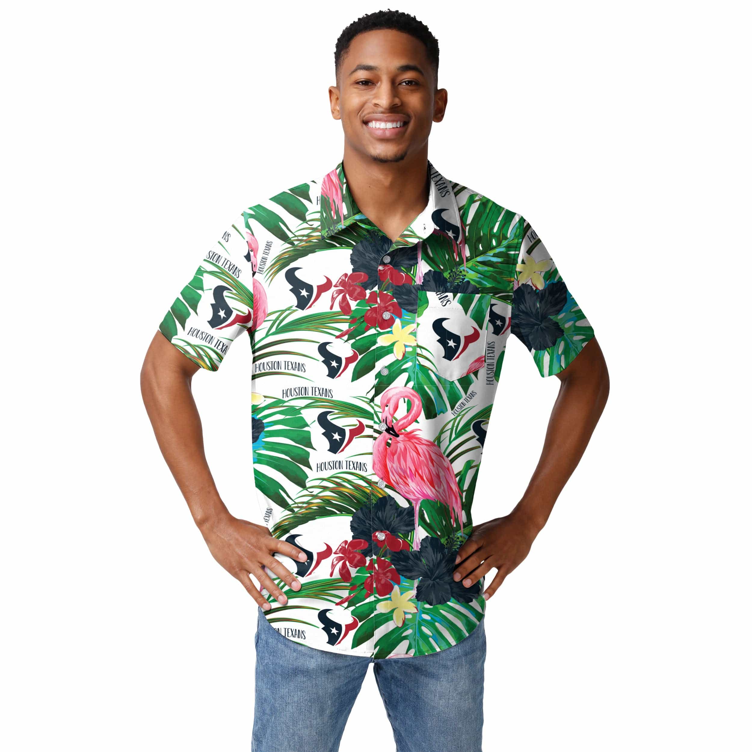 Houston Texans NFL Mens Flamingo Button Up Shirt - Image 2