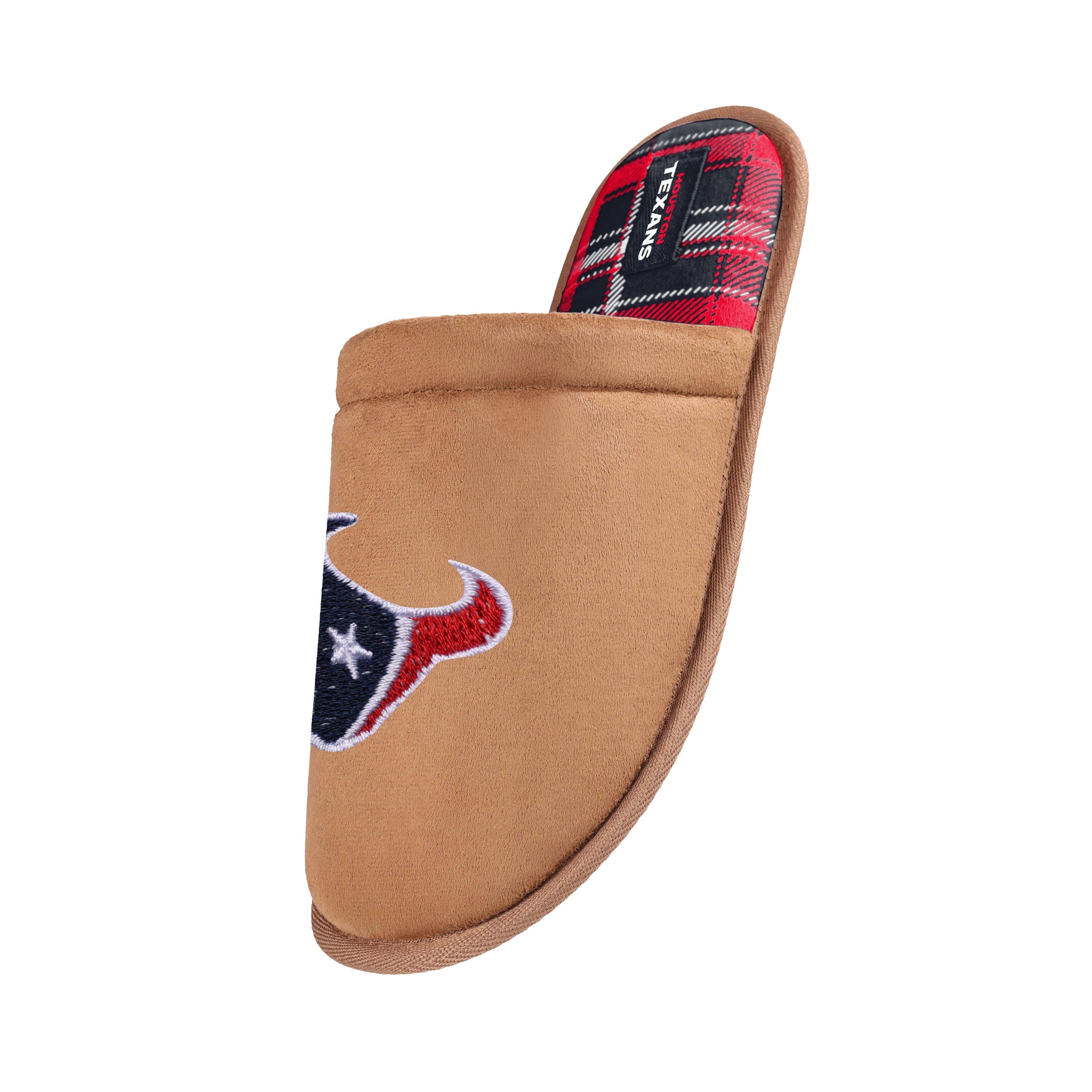 Houston Texans NFL Mens Flannel Lined Brown Suede Scuff Slipper - Image 2