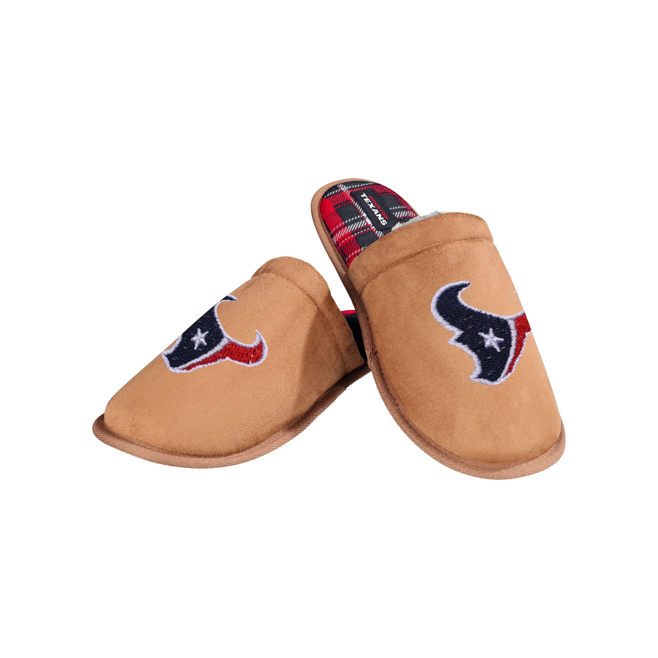 Houston Texans NFL Mens Flannel Lined Brown Suede Scuff Slipper - Image 3