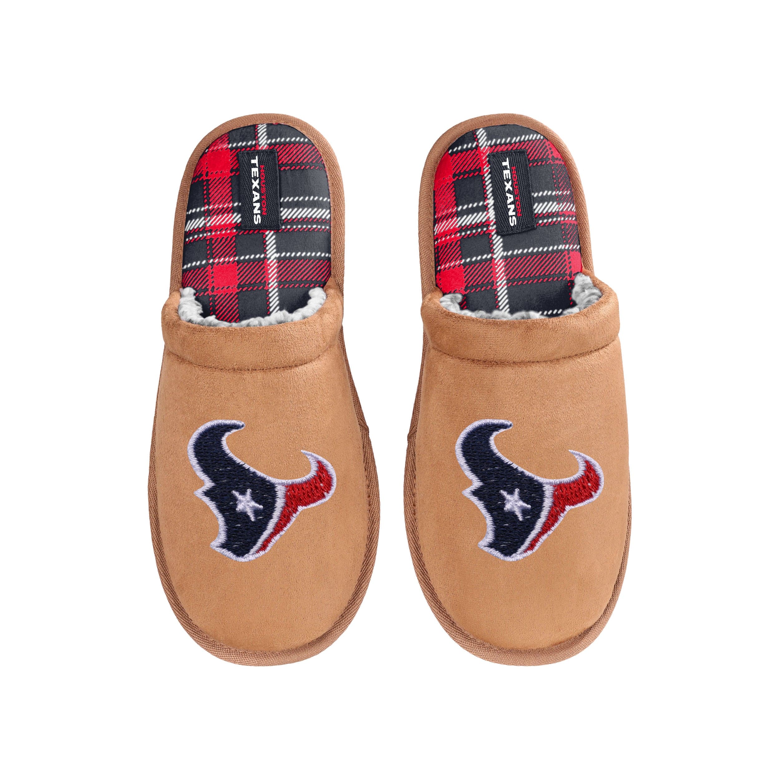 Houston Texans NFL Mens Flannel Lined Brown Suede Scuff Slipper - Image 4