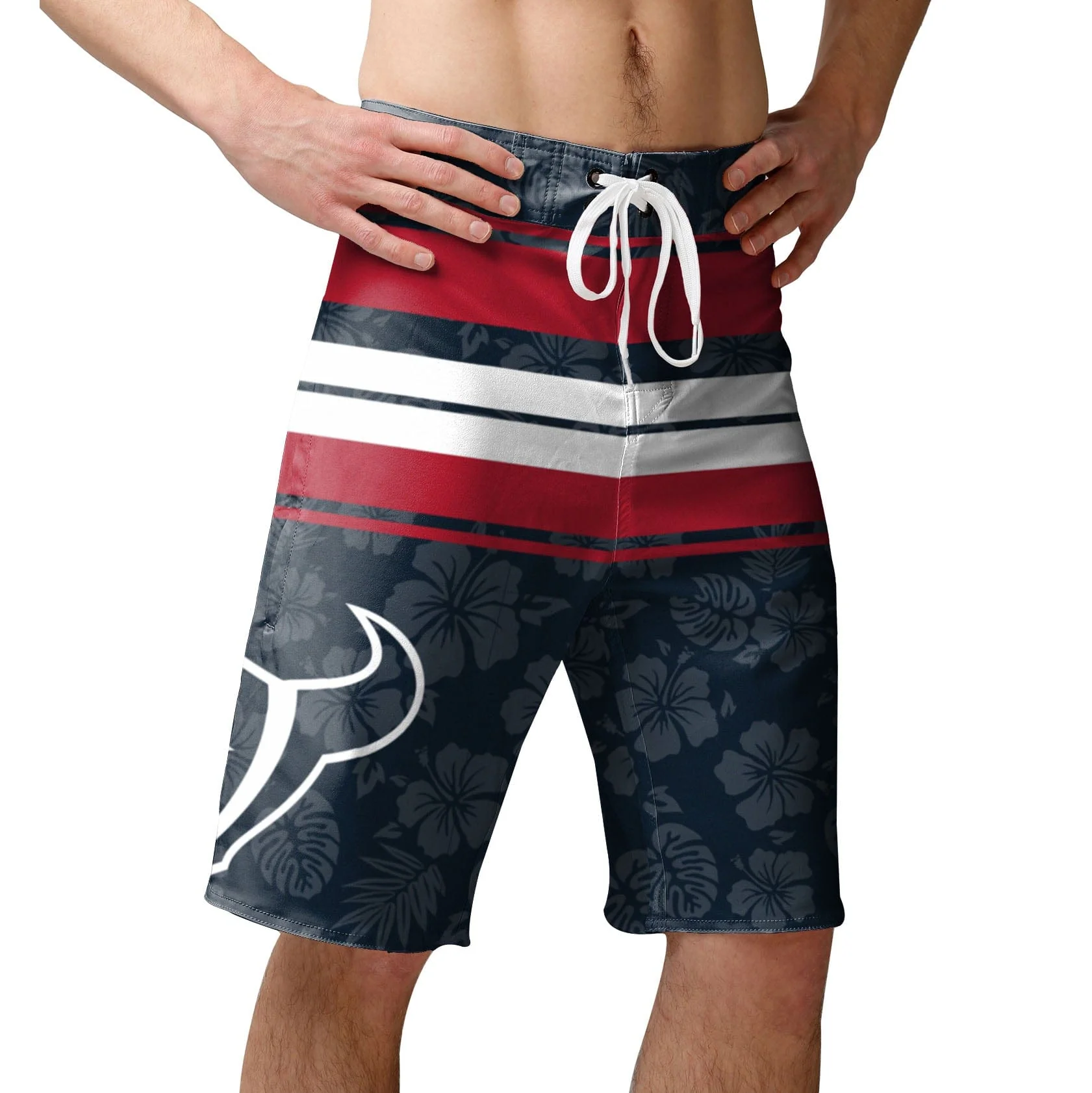 Houston Texans NFL Mens Hibiscus Boardwalk Stripe Boardshorts - Image 2
