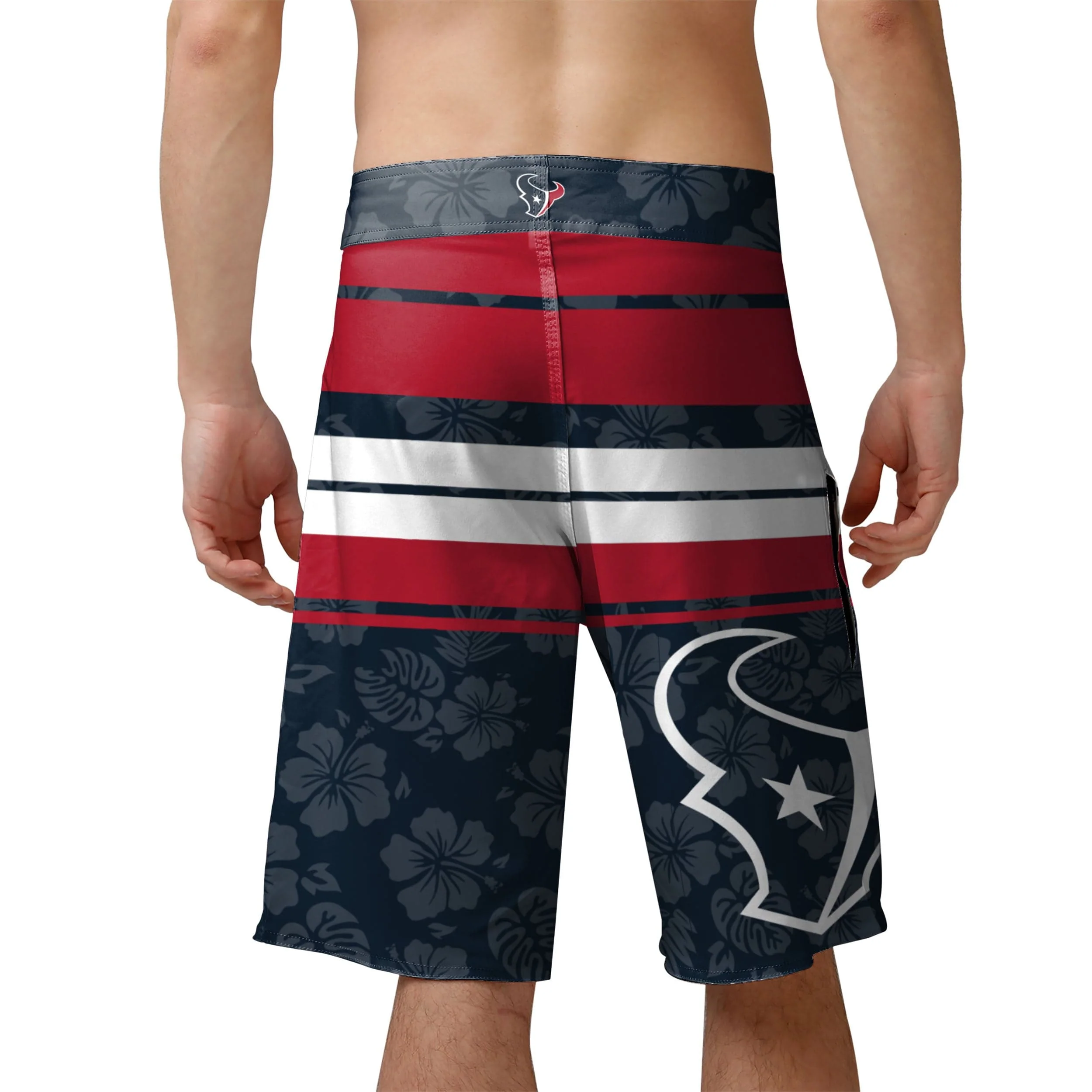 Houston Texans NFL Mens Hibiscus Boardwalk Stripe Boardshorts - Image 3