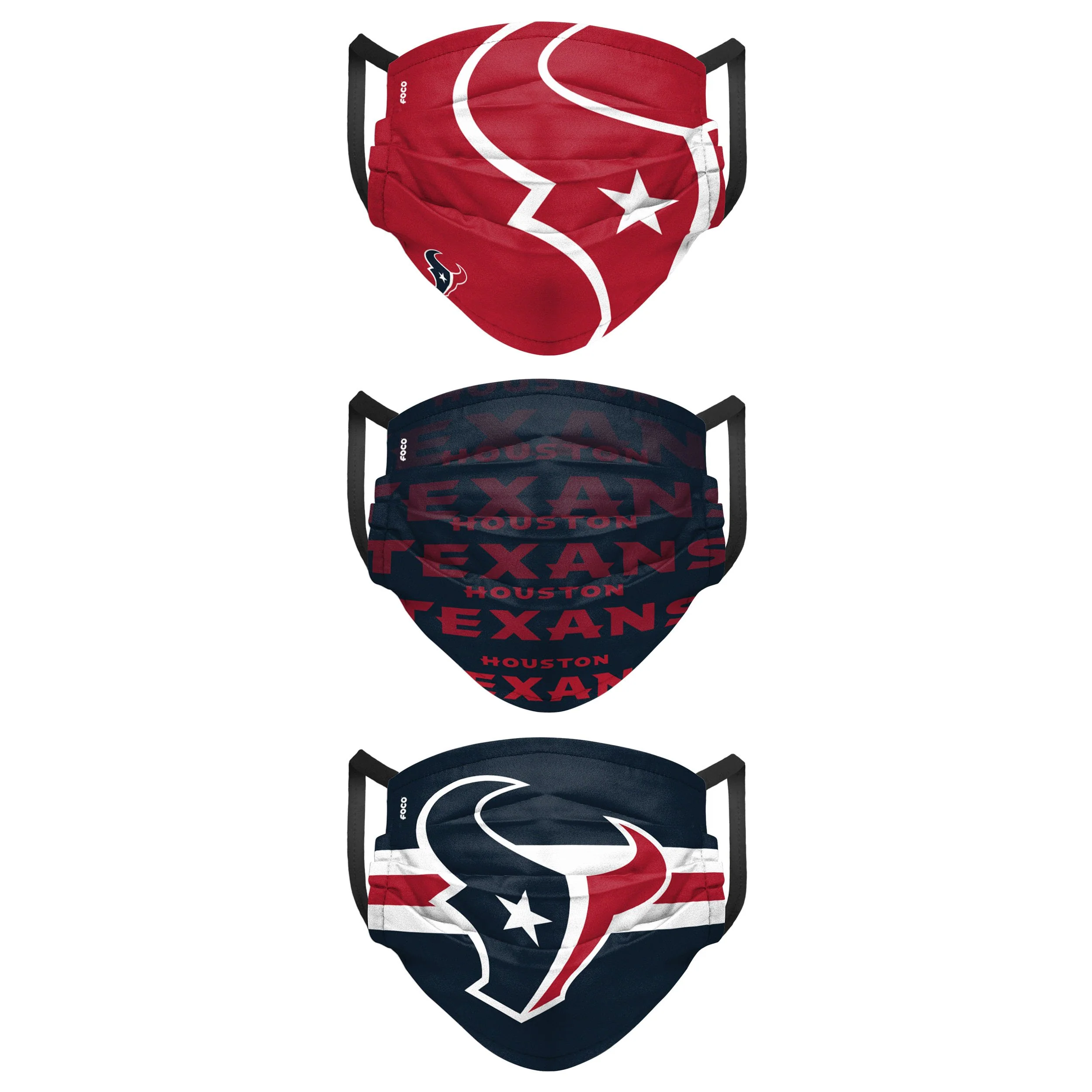 Houston Texans NFL Mens Matchday 3 Pack Face Cover - Image 2