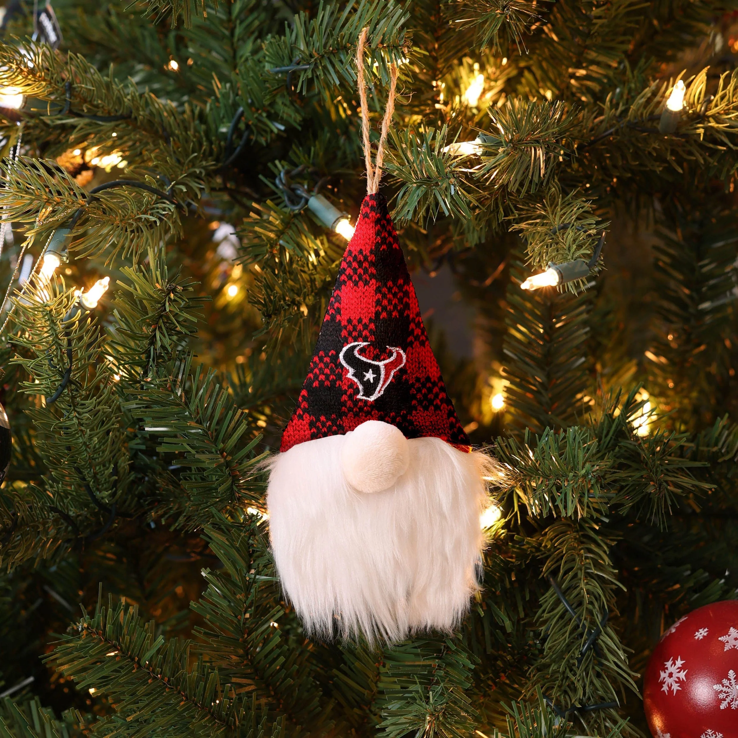 Houston Texans NFL Plaid Hat Plush Gnome Ornament - Image 3