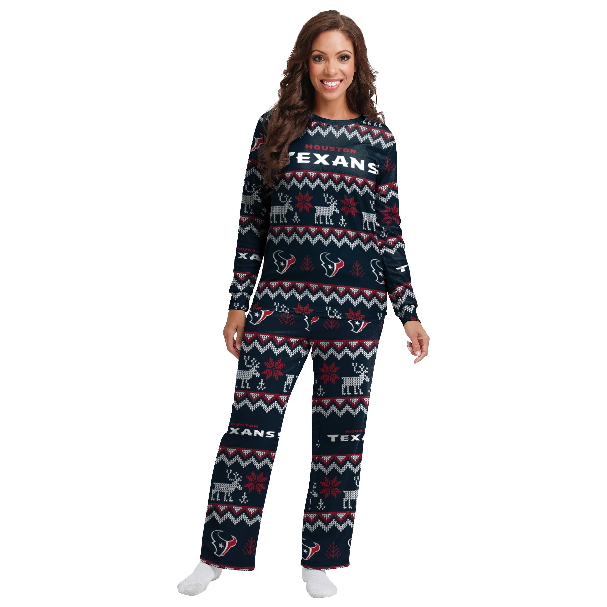 Houston Texans NFL Ugly Pattern Family Holiday Pajamas - Image 5