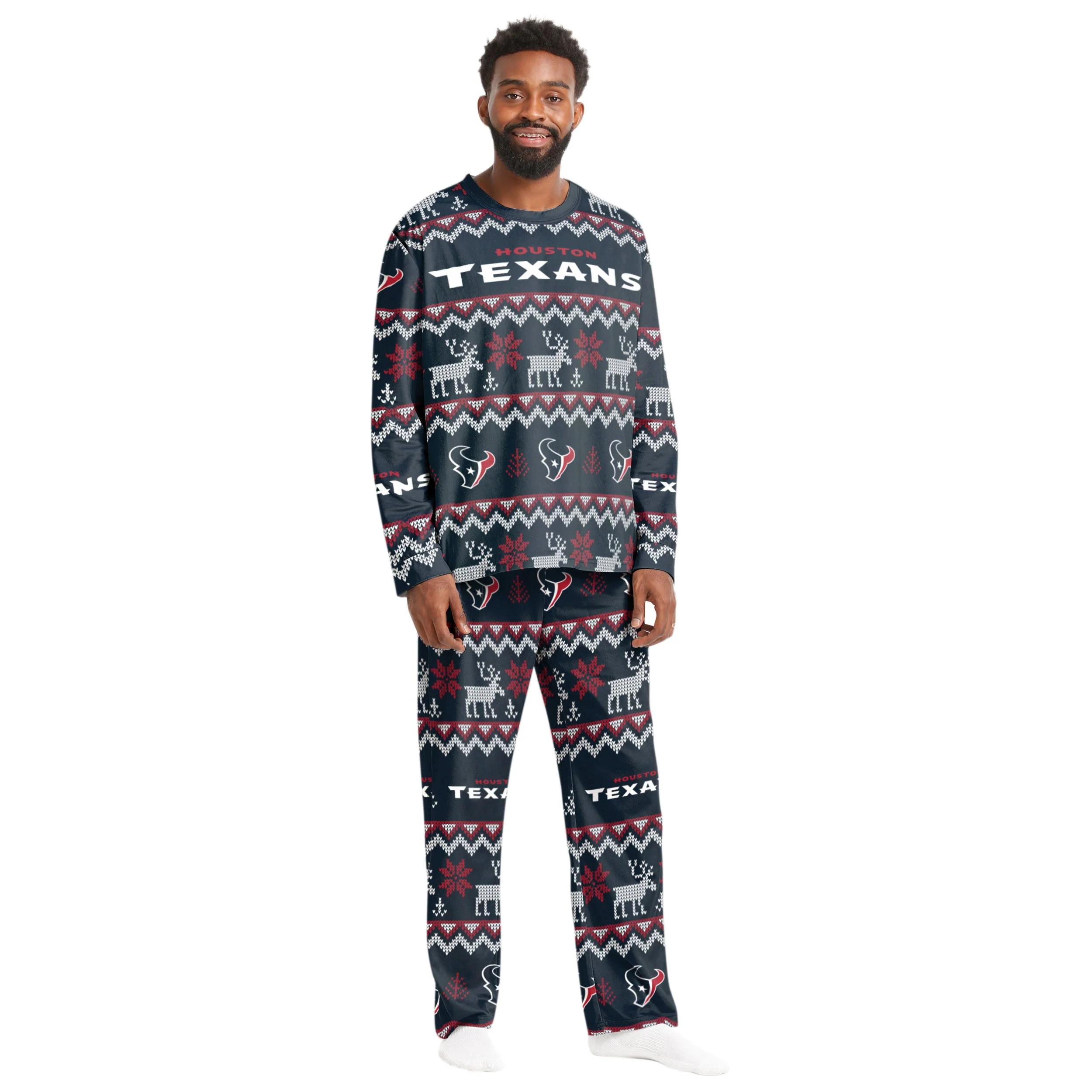 Houston Texans NFL Ugly Pattern Family Holiday Pajamas - Image 6