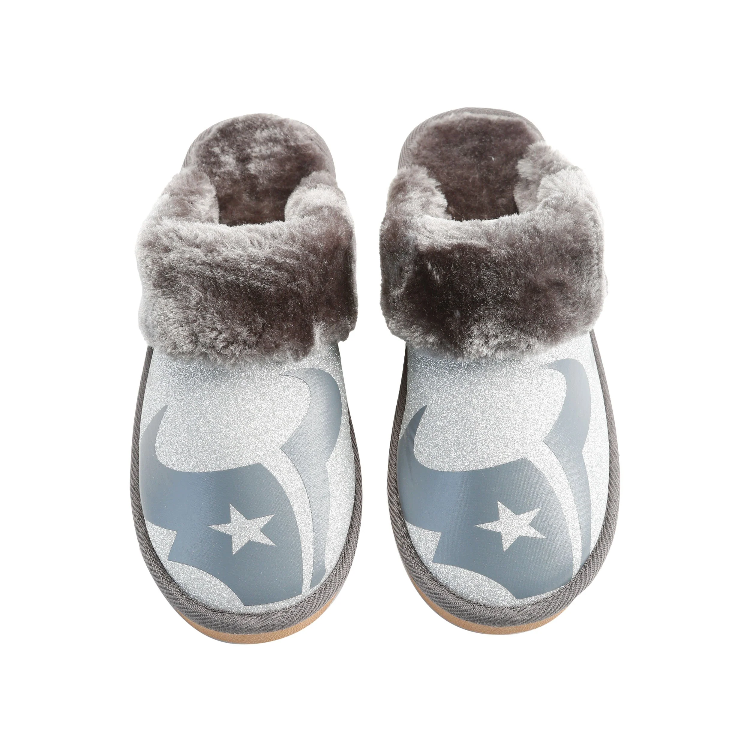 Houston Texans NFL Womens Glitter Open Back Fur Moccasin Slippers - Image 2