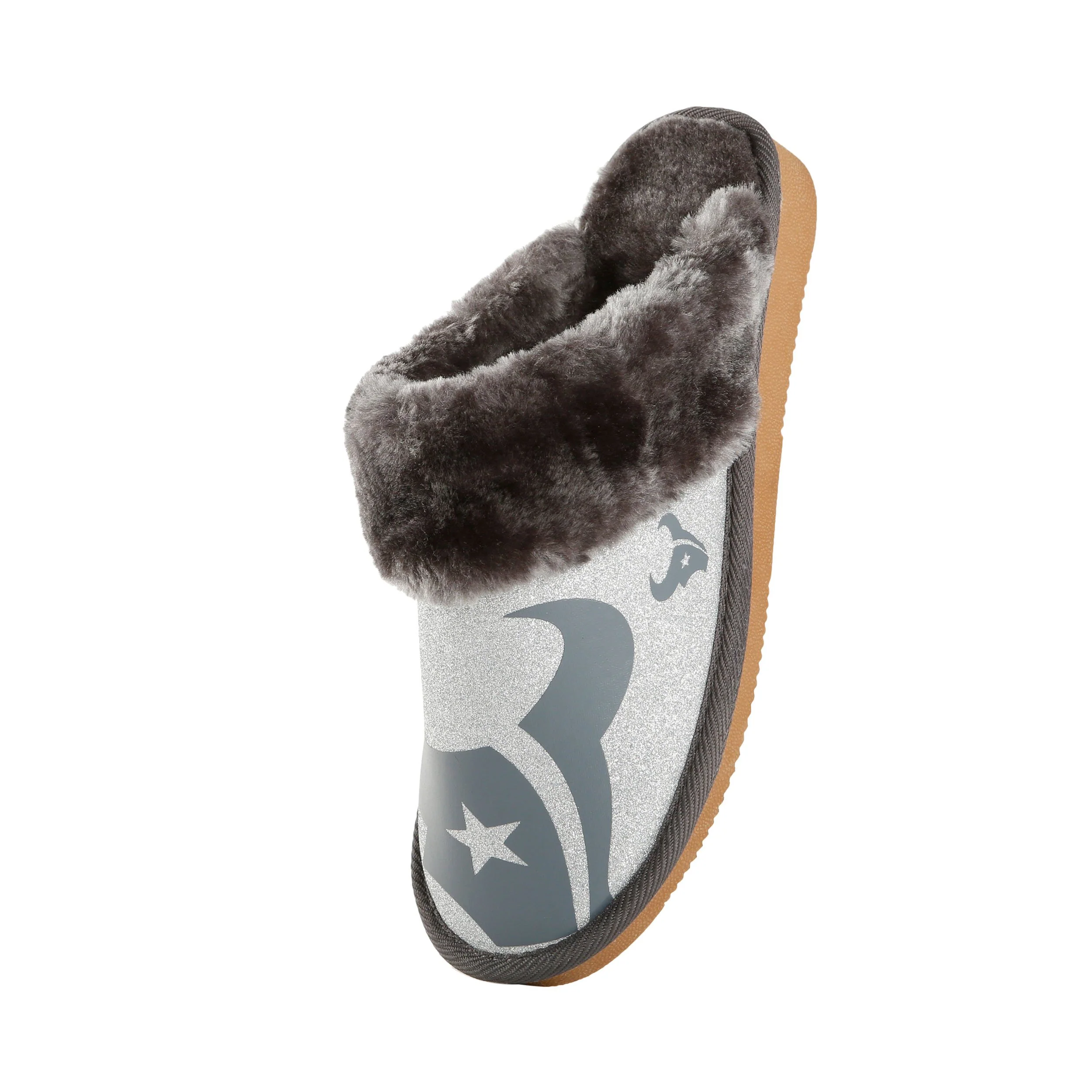 Houston Texans NFL Womens Glitter Open Back Fur Moccasin Slippers - Image 3