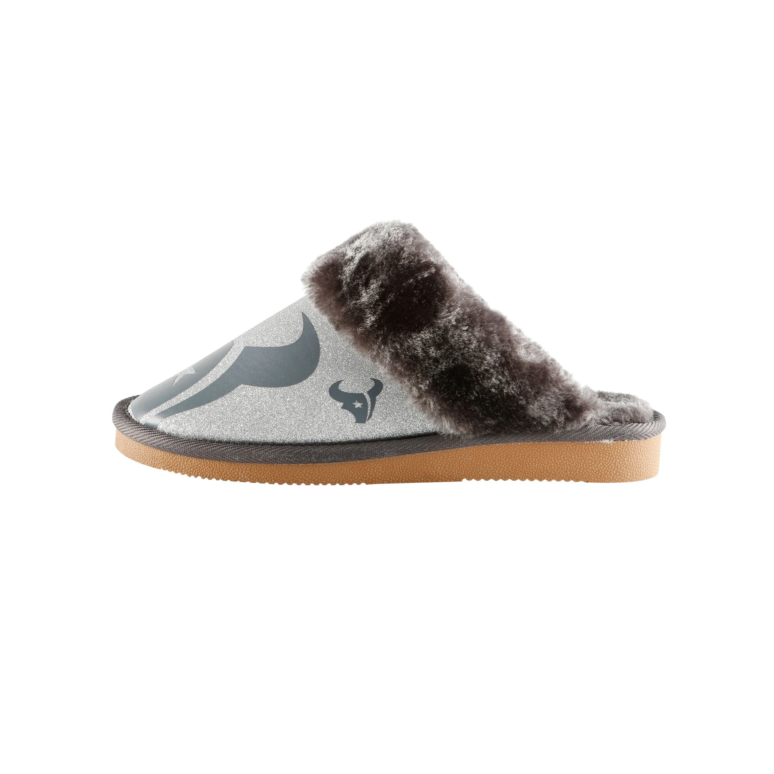 Houston Texans NFL Womens Glitter Open Back Fur Moccasin Slippers - Image 4