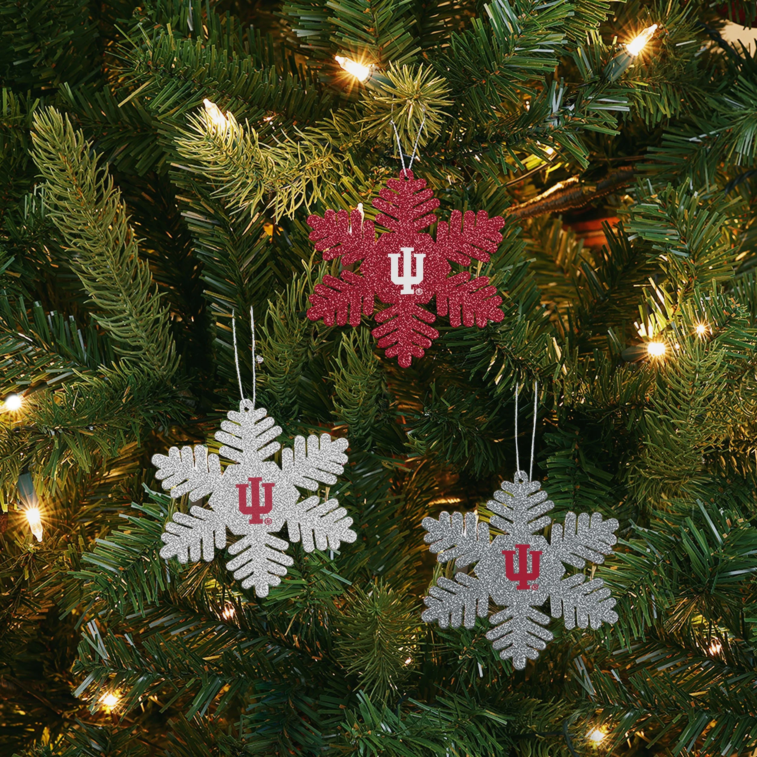 Indiana Hoosiers NCAA 3 Pack Metal Glitter Snowflake Ornament - Image 2