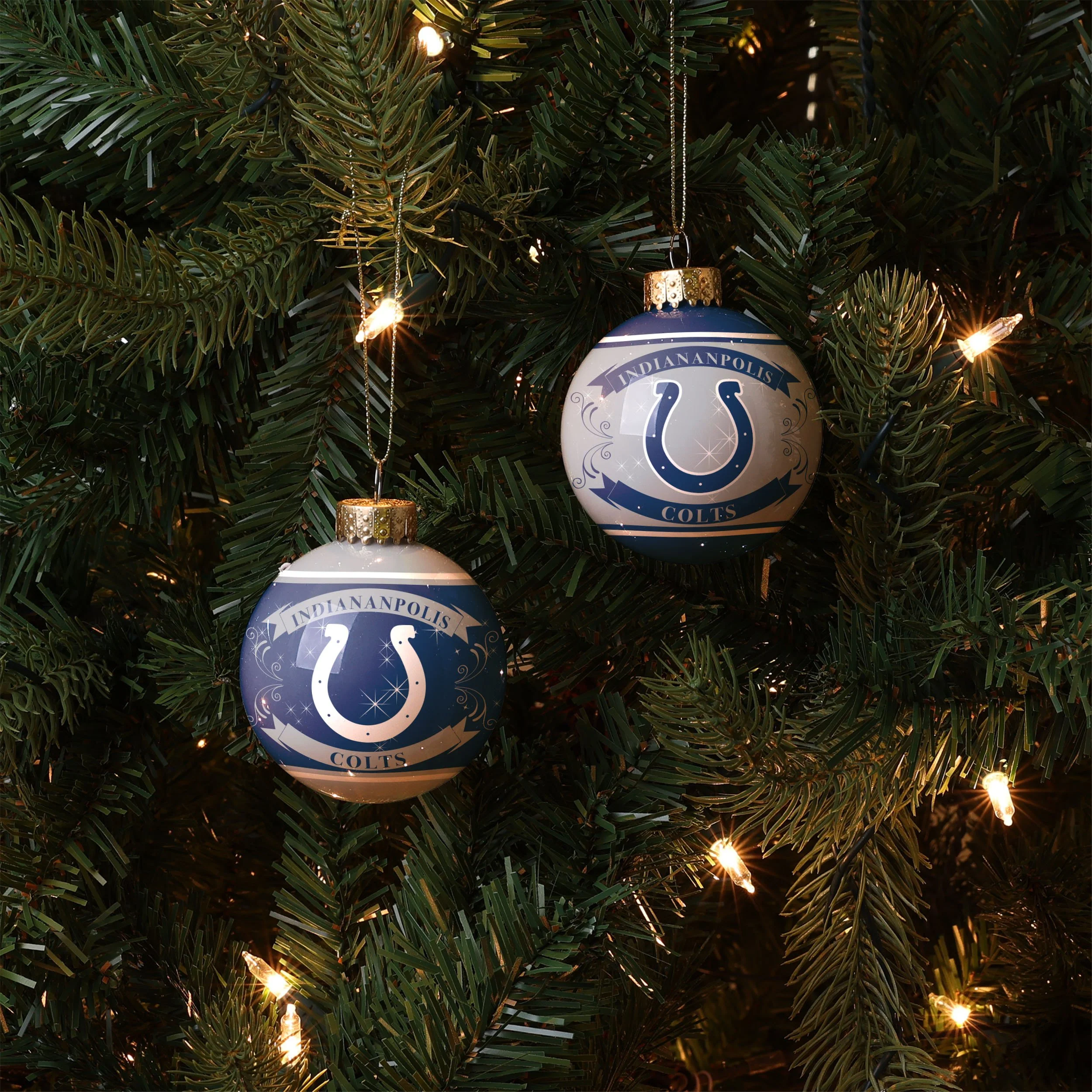Indianapolis Colts NFL 2 Pack Glass Ball Ornament Set - Image 2