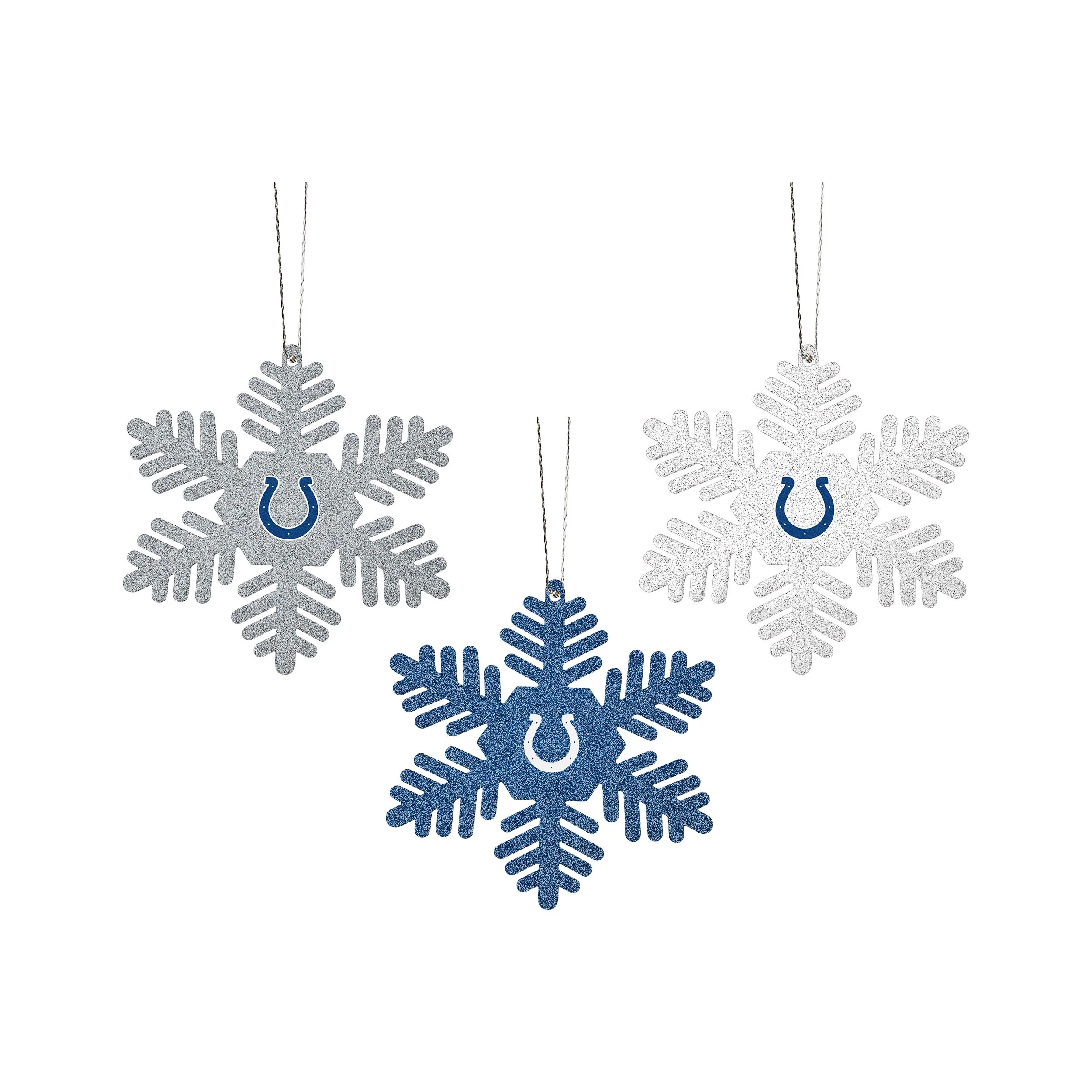 Indianapolis Colts NFL 3 Pack Metal Glitter Snowflake Ornament