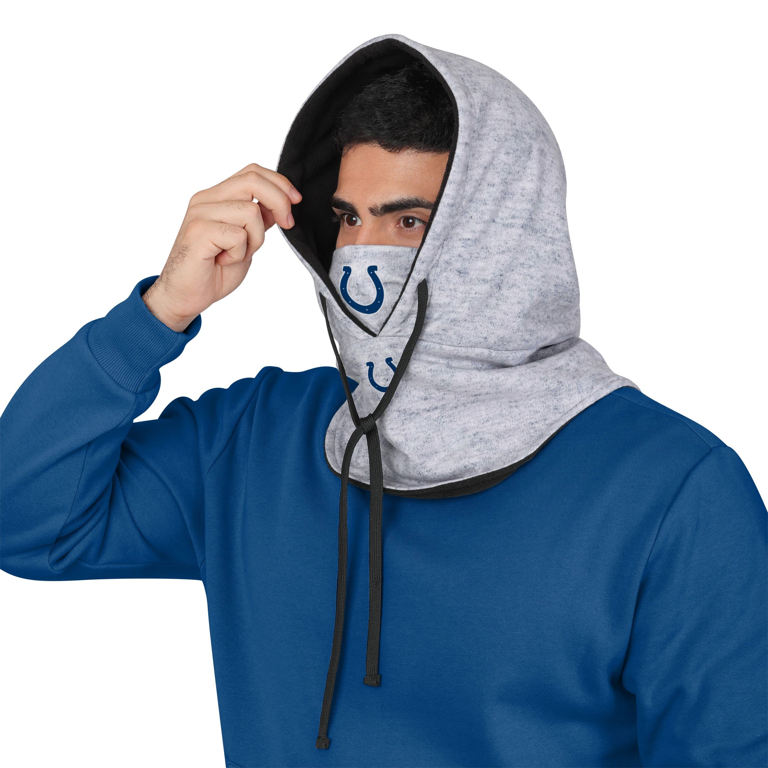 Indianapolis Colts NFL Heather Gray Drawstring Hooded Gaiter Scarf - Image 3