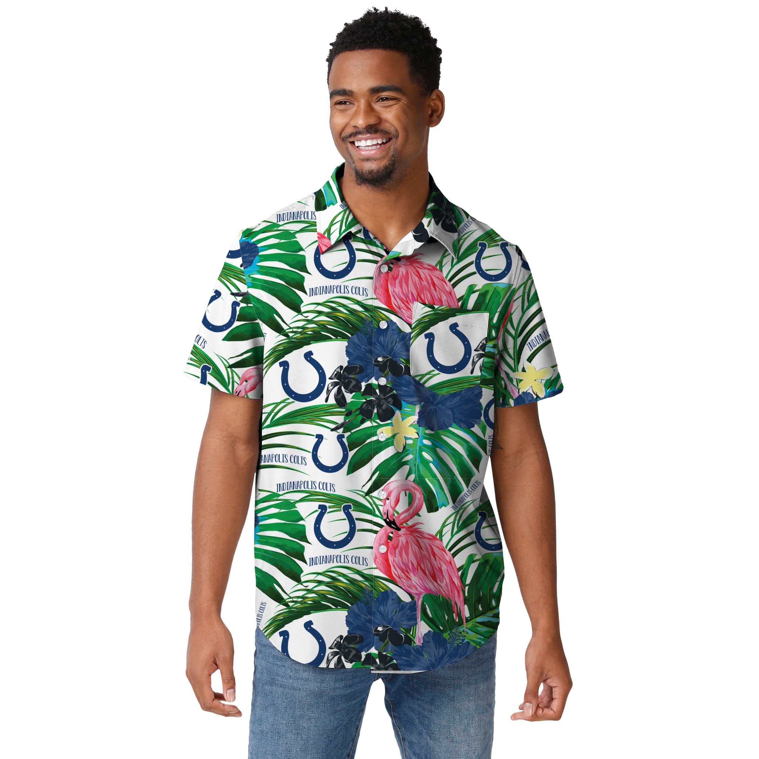Indianapolis Colts NFL Mens Flamingo Button Up Shirt - Image 2